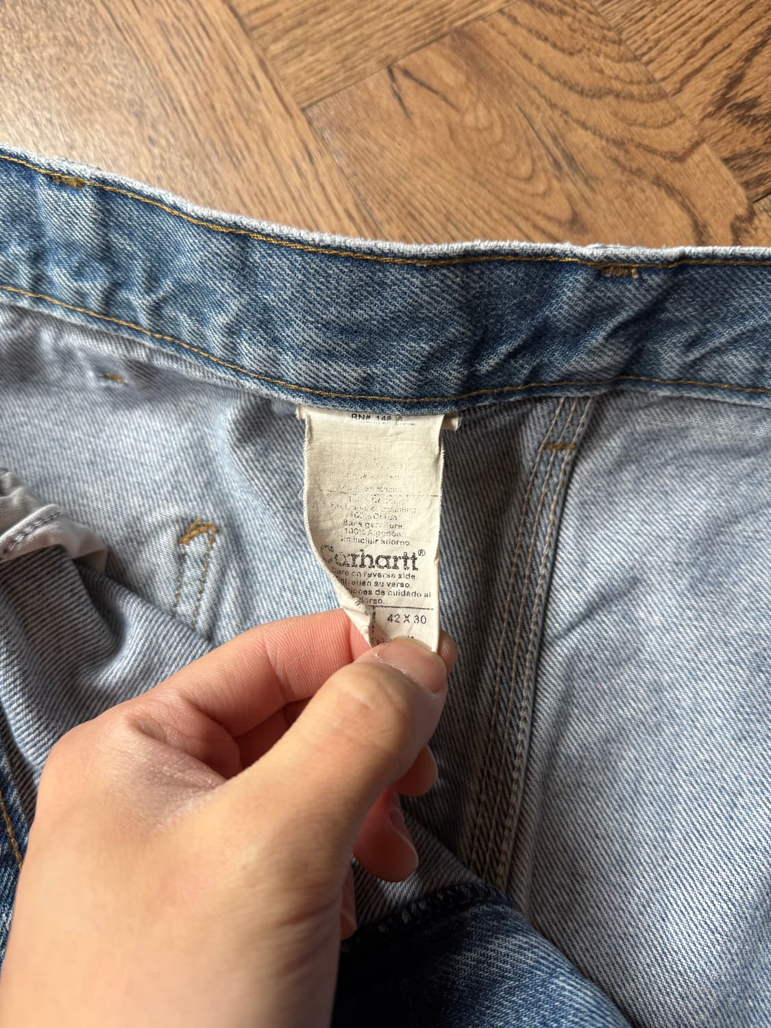 [42]칼하트 USA 빈티지 페이딩 싱글니 워크 데님 팬츠 상품이미지5