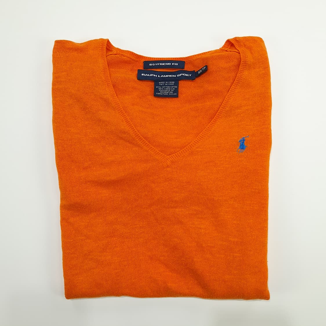 CN748W XS 폴로 랄프로렌 오렌지 V넥 코튼린넨 긴팔 니트 스웨터 상품이미지8