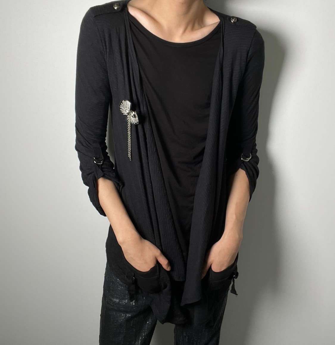 cecil mcbee 세실맥비 블랙 고딕 드레이프 오픈 가디건  상품이미지1