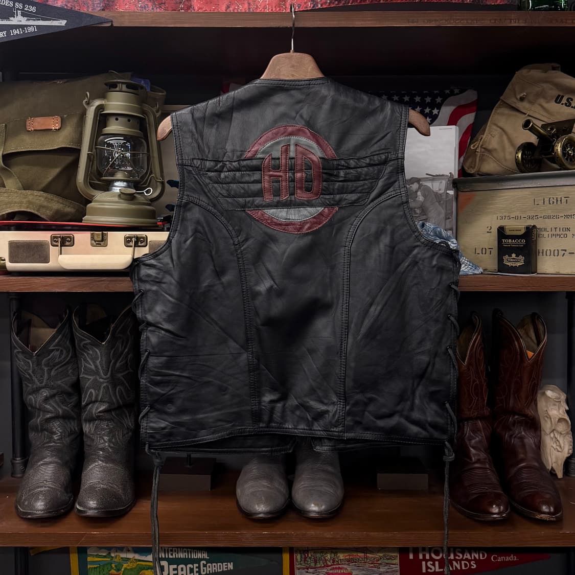 80s 90s 할리데이비슨 후면 빅 로고 바이커 레더 베스트 N229 상품이미지2