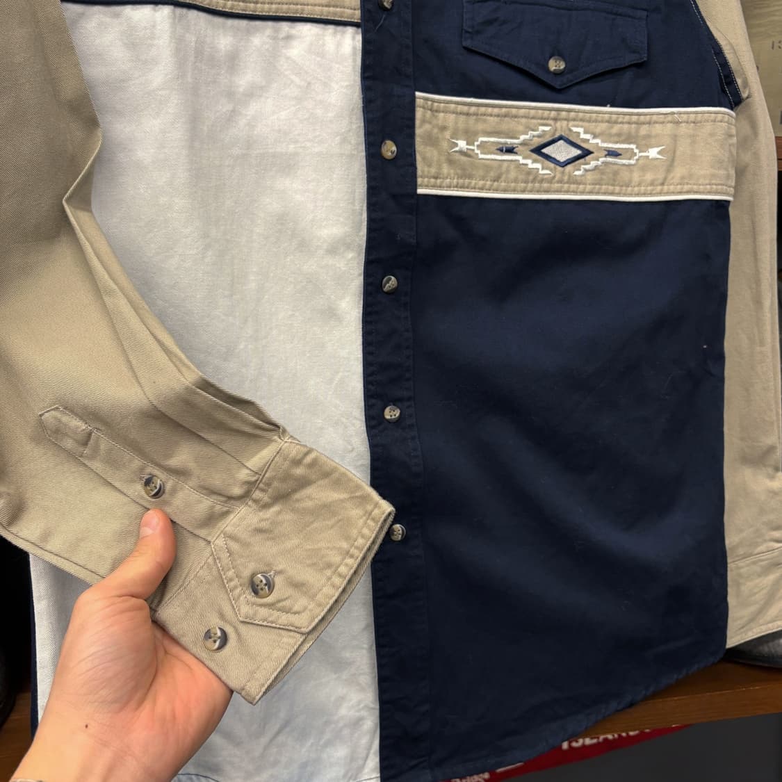 90s 익스프레스 라이더 언발란스 아즈텍 패턴 워크셔츠 N577 상품이미지4