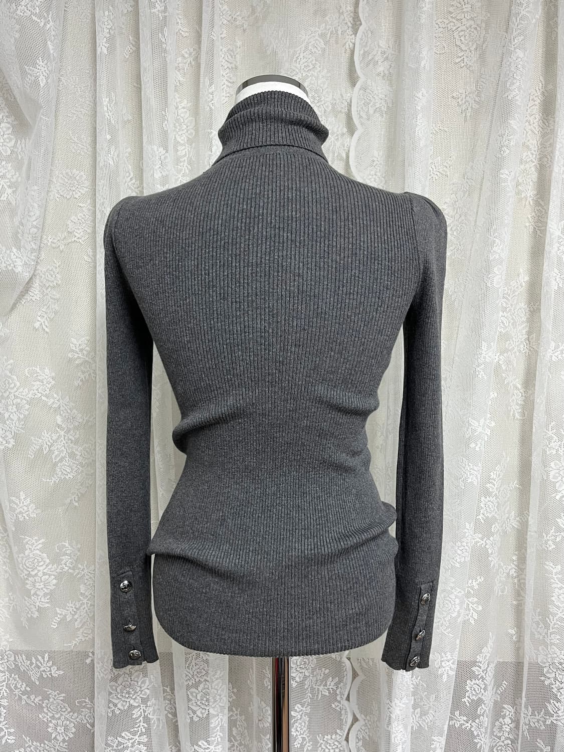 XS) 로렌 랄프로렌 퍼프소매 골지 폴라 니트 그레이 상품이미지2