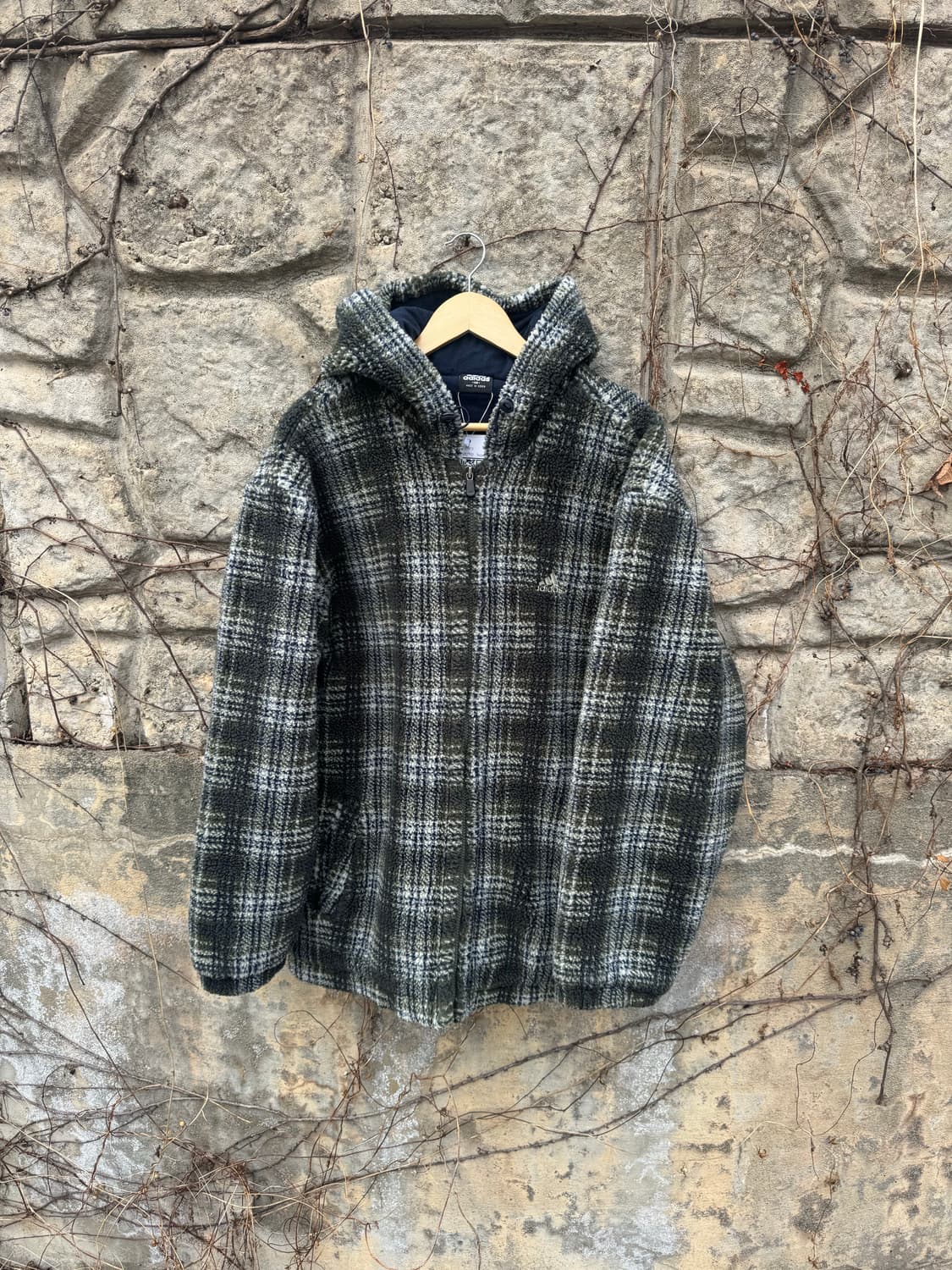 90s 아디다스 빈티지 올드스쿨 aac 타탄체크 쉐르파 플리스 자켓 상품이미지1