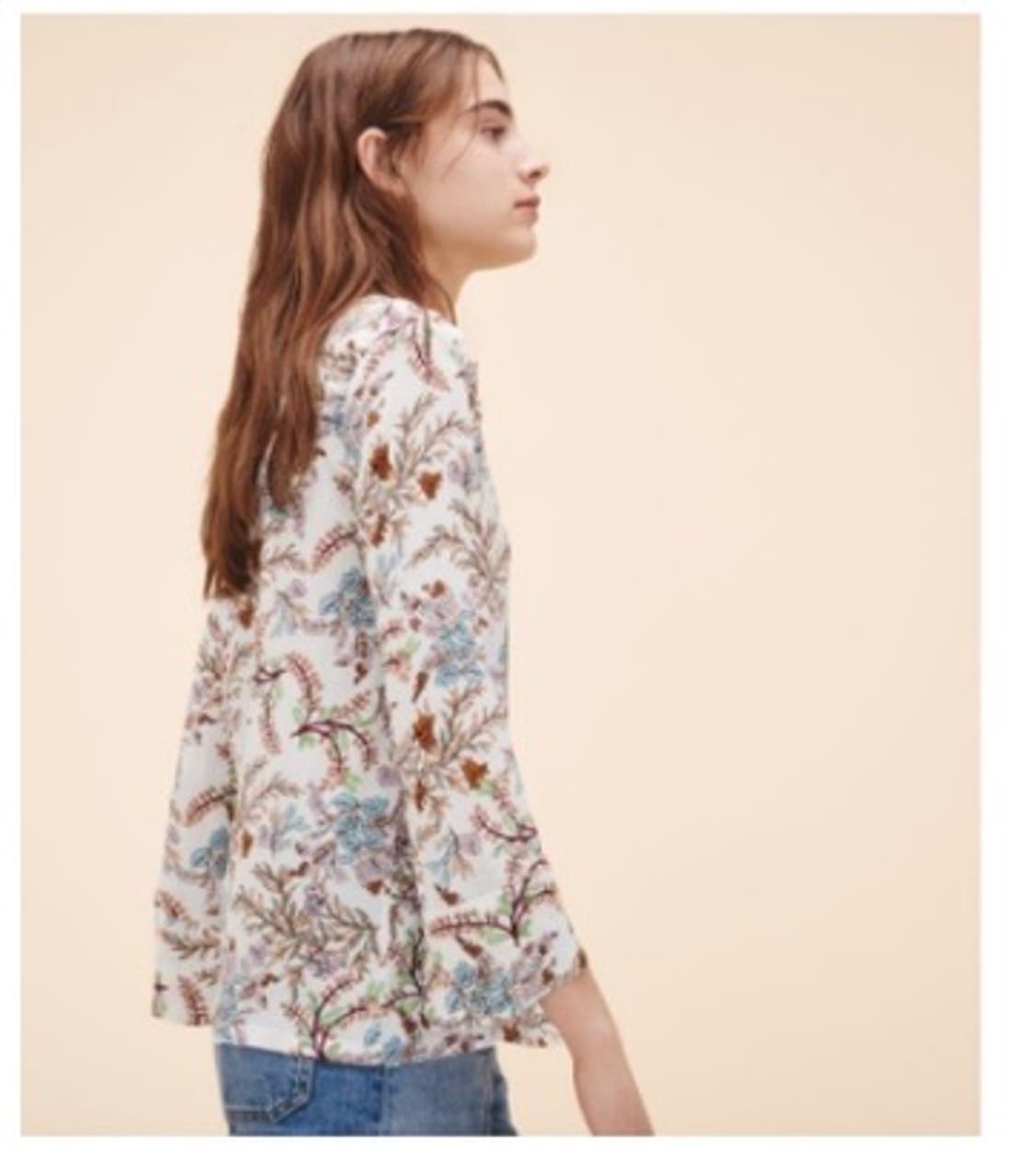 마쥬 maje 플라워 패턴 프린팅 리본 끈 러플 블라우스 셔츠 s 새상품 상품이미지1