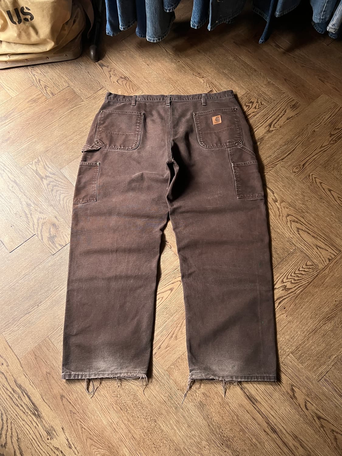 [40]칼하트 USA 더블니 블리치드 워싱 브라운 워크팬츠 상품이미지2