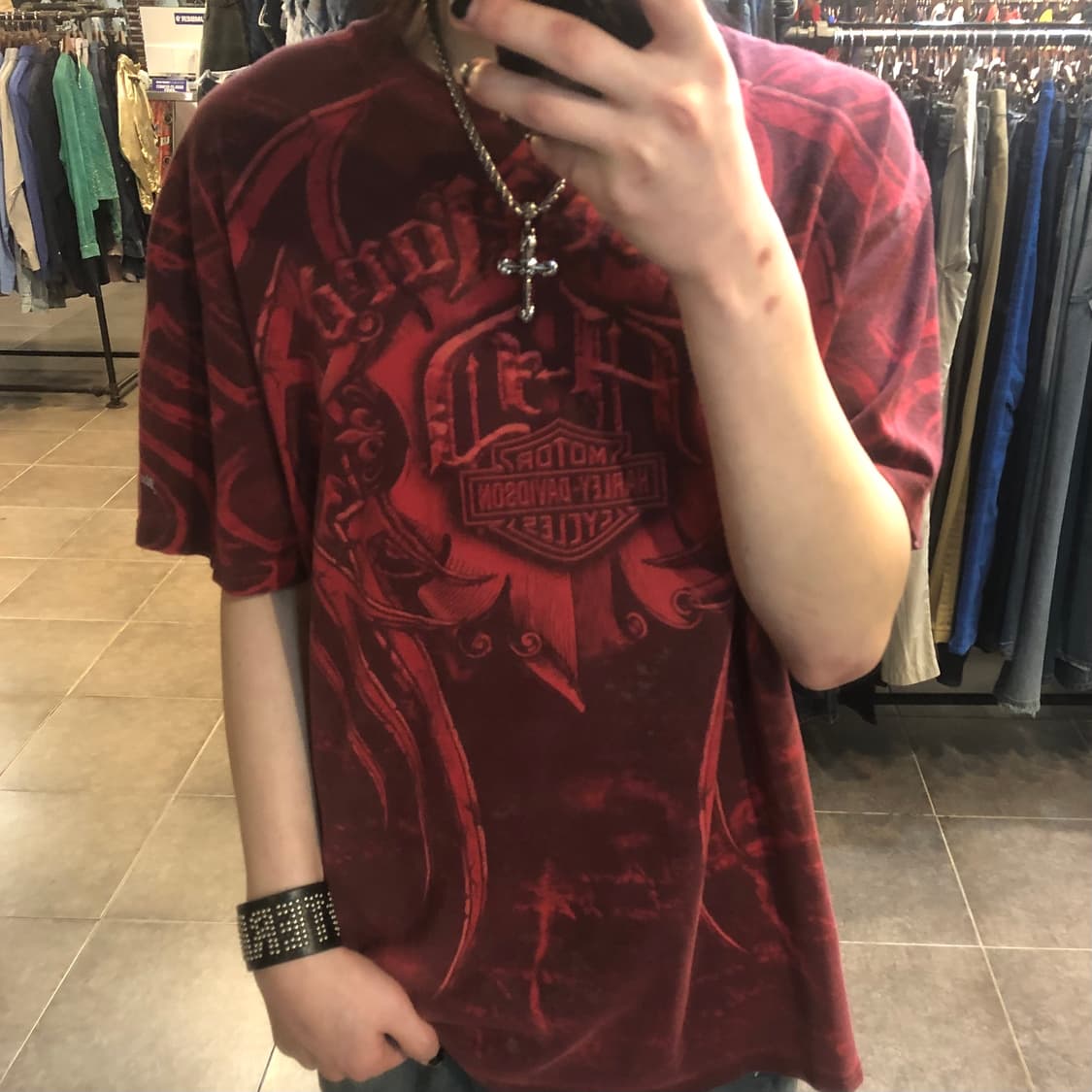 [NO.9] 할리데이비슨 y2k 버건디 반팔 티셔츠 상품이미지1