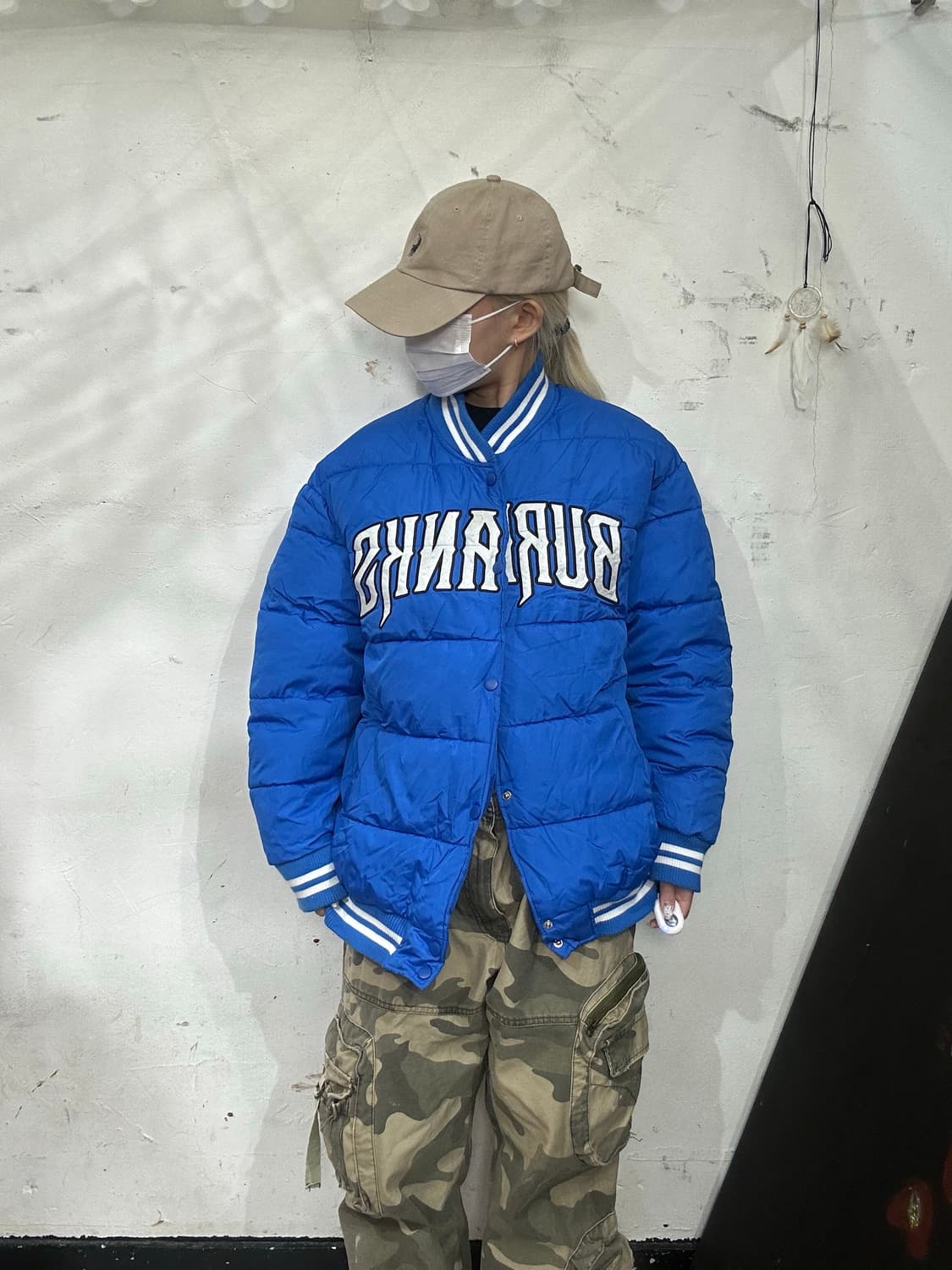 90s 일본 빈티지 블루 올드스쿨 자수 패딩 점퍼 L 상품이미지2