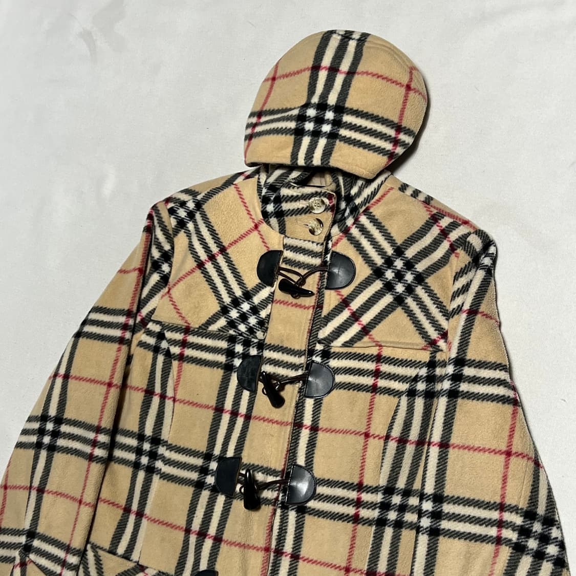 XL 버버리 노바체크 여성용 울 후드 떡볶이 코트 상품이미지1