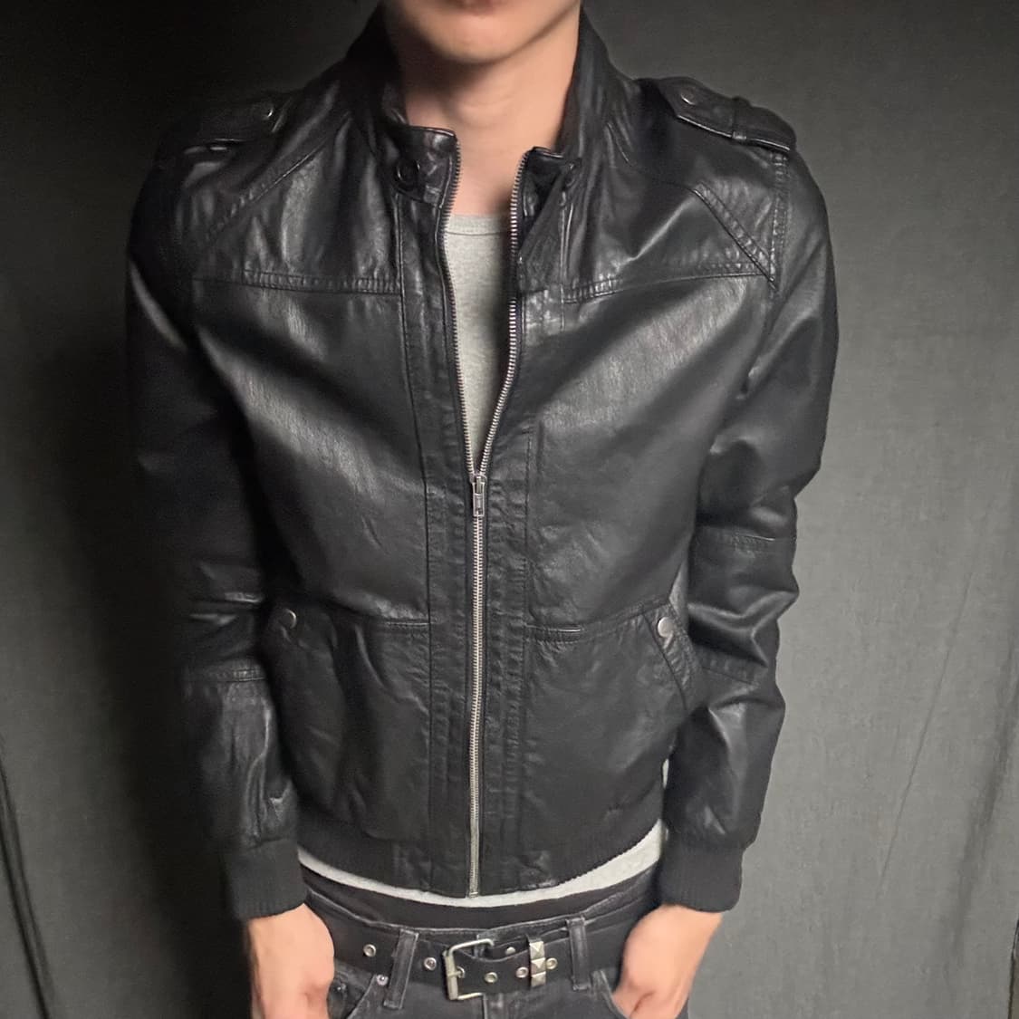 vintage black leather jacket 상품이미지1