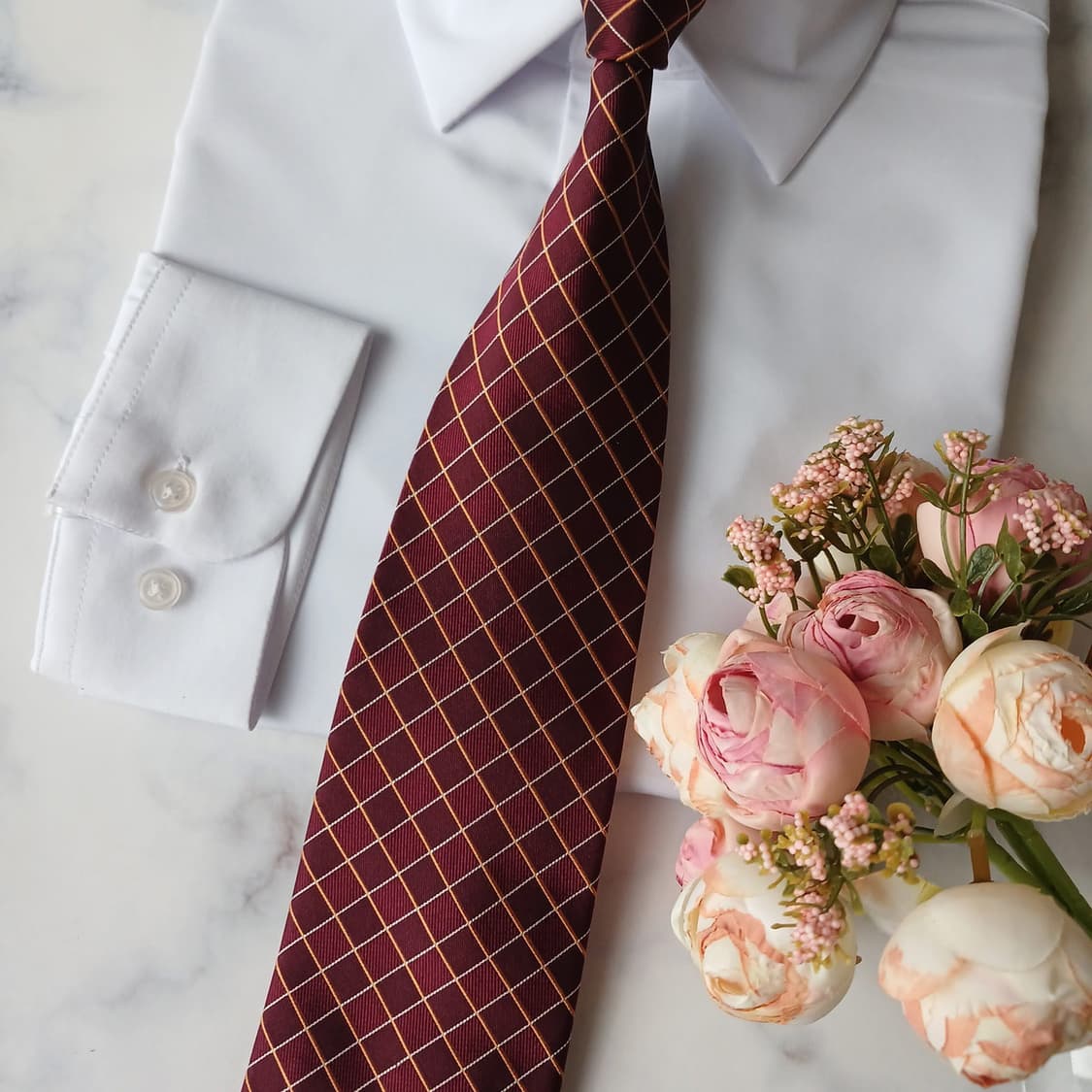 아쿠아스큐텀 실크 버건디 체크 패턴 넥타이 9.3cm A등급 A19742 상품이미지6