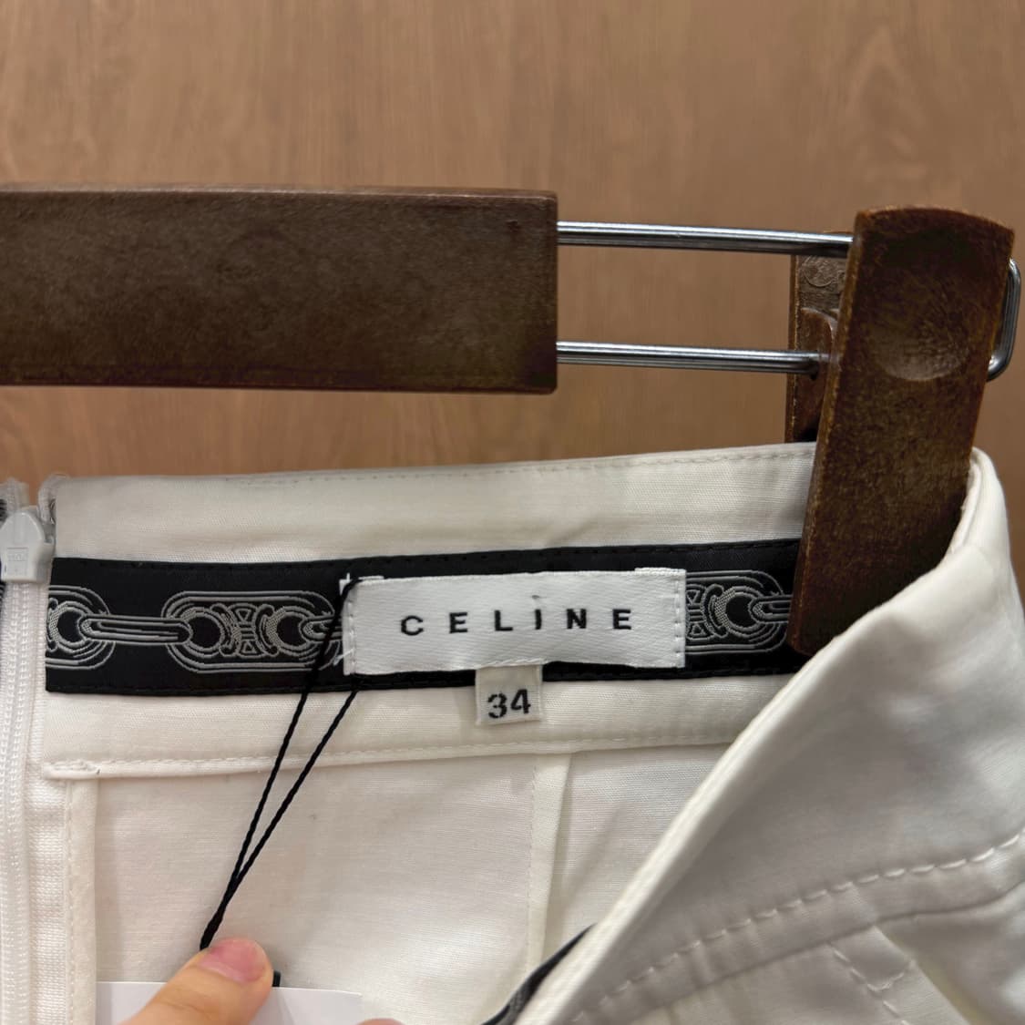 셀린느 미디 플리츠 스커트 지퍼 클로징 더블 포켓 디테일 A라인 화이트 상품이미지6