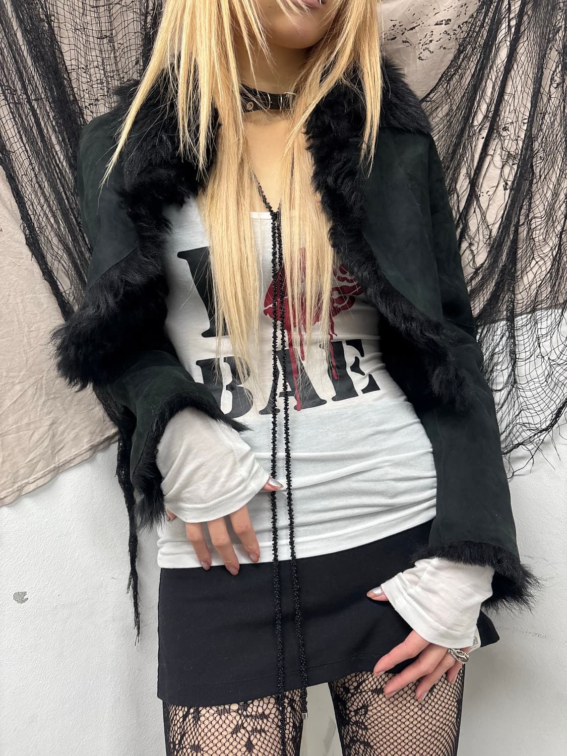 Vkei Black Fur Trimming Crop Leather Jac 상품이미지5