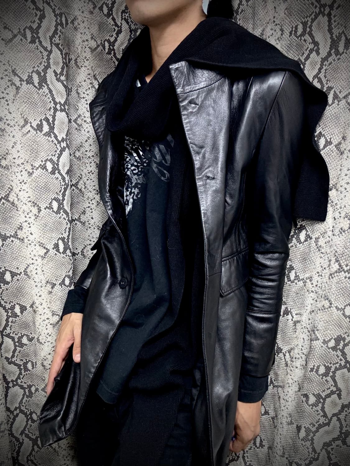 SheepSkin Scarf Layered Leather Long Jac 상품이미지3