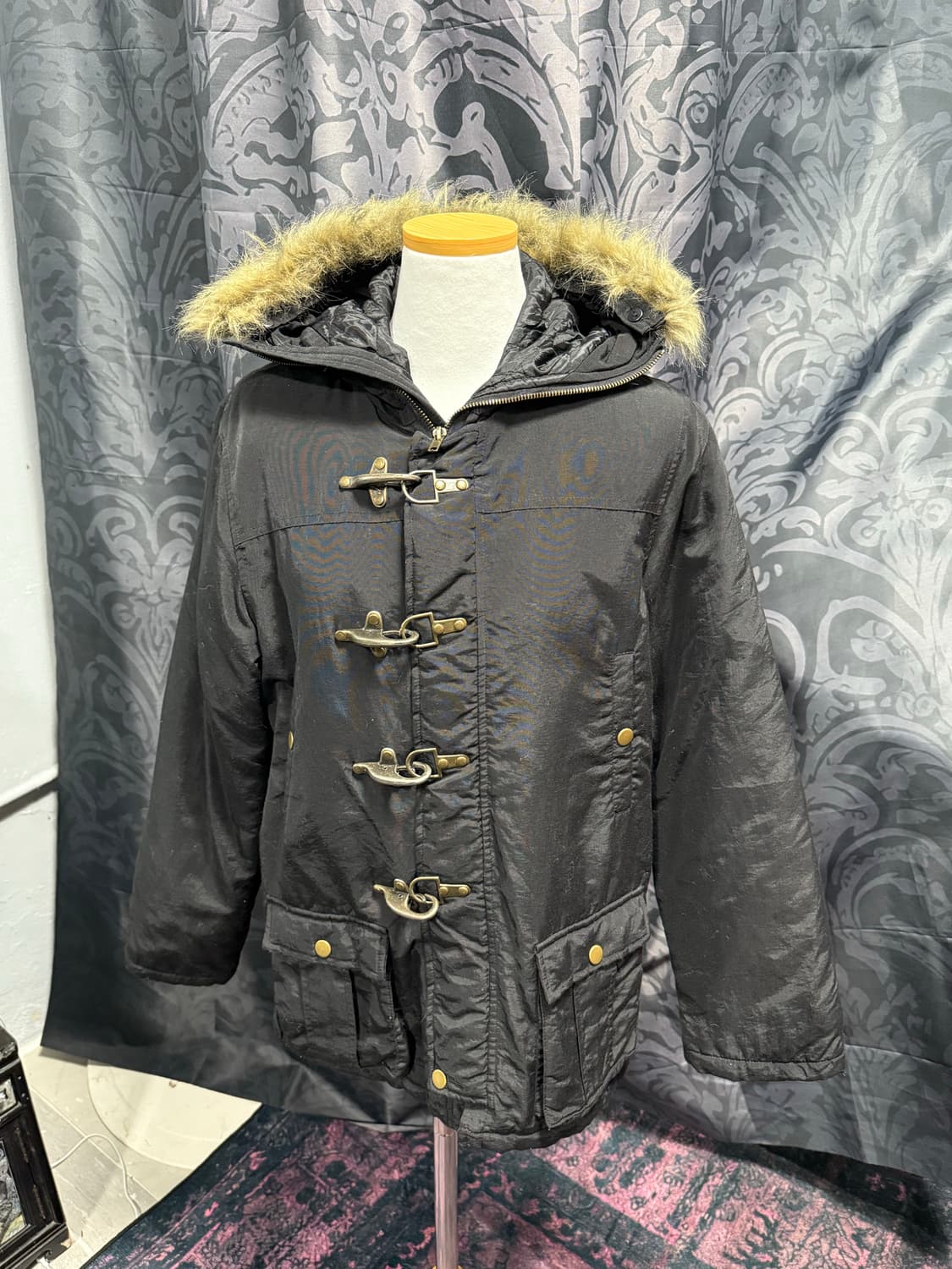 y2k 빈티지 더플 롱파카 블랙 후드퍼 코트 상품이미지2