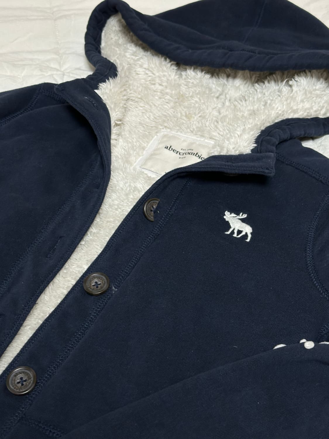 아베크롬비 네이비 단추 양털 후드집업 스몰   상품이미지4