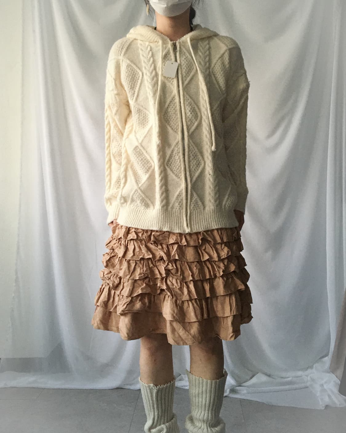 Cable pattern knit hood zip up 상품이미지1