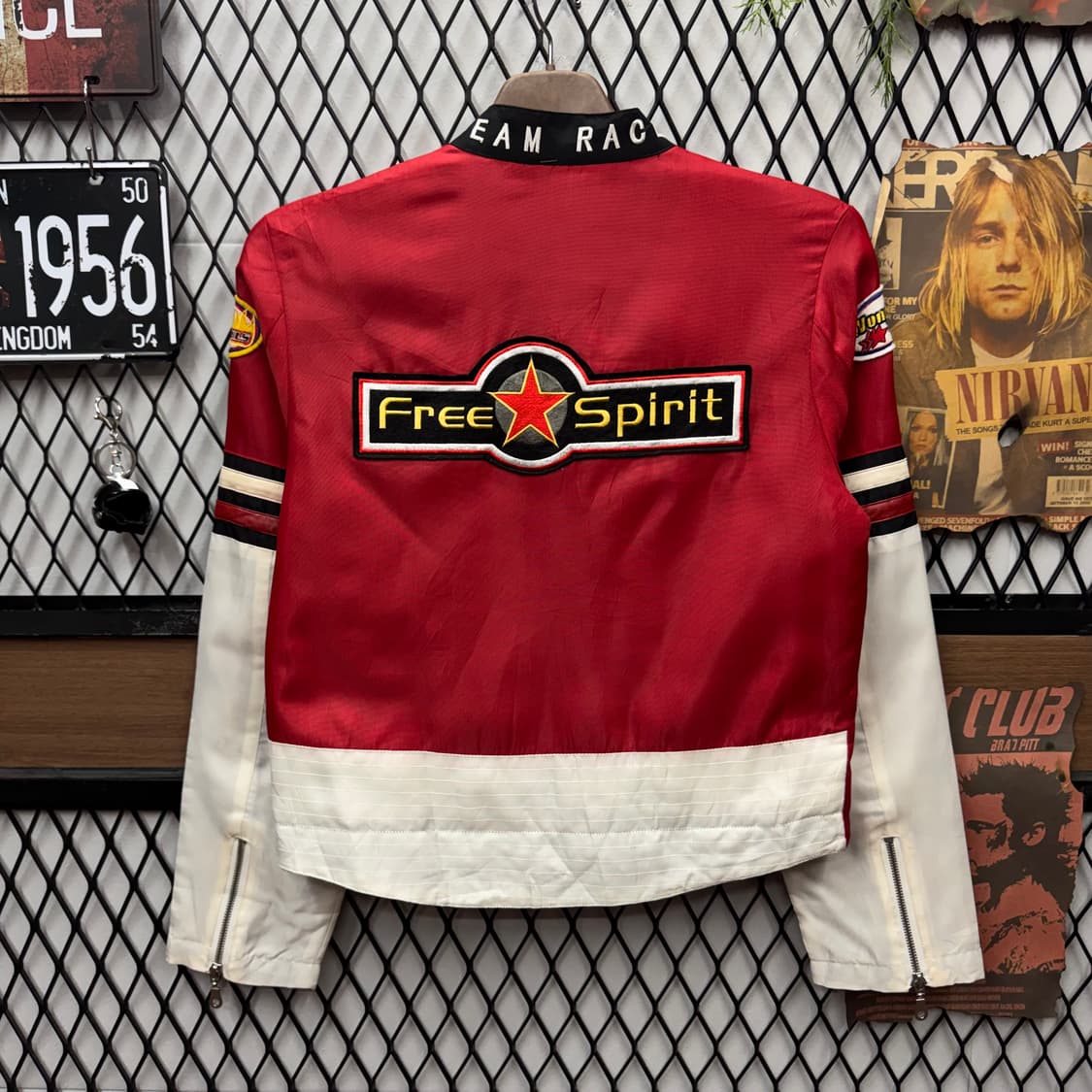 00s USA VINTAGE 크롭 레이싱자켓 패치워크 포인트 레드 화이트 상품이미지2