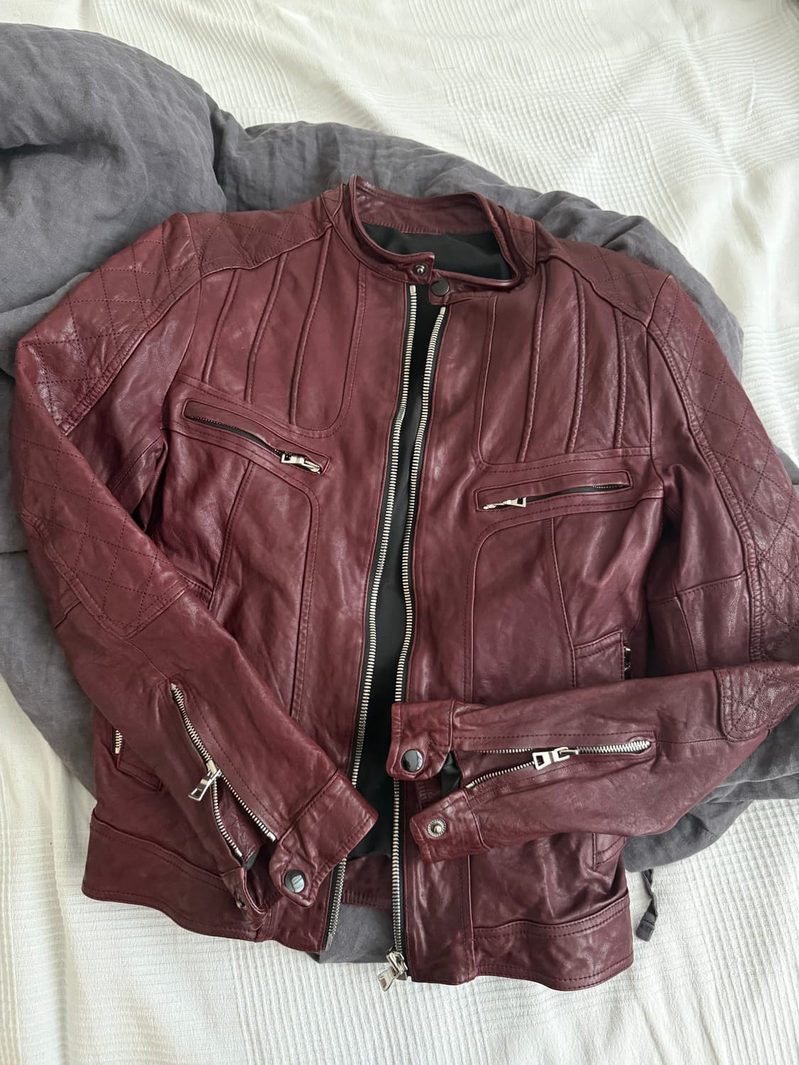 급처 이태리 슬림 크로스 베지터블 램스킨 자켓 버건디 상품이미지4