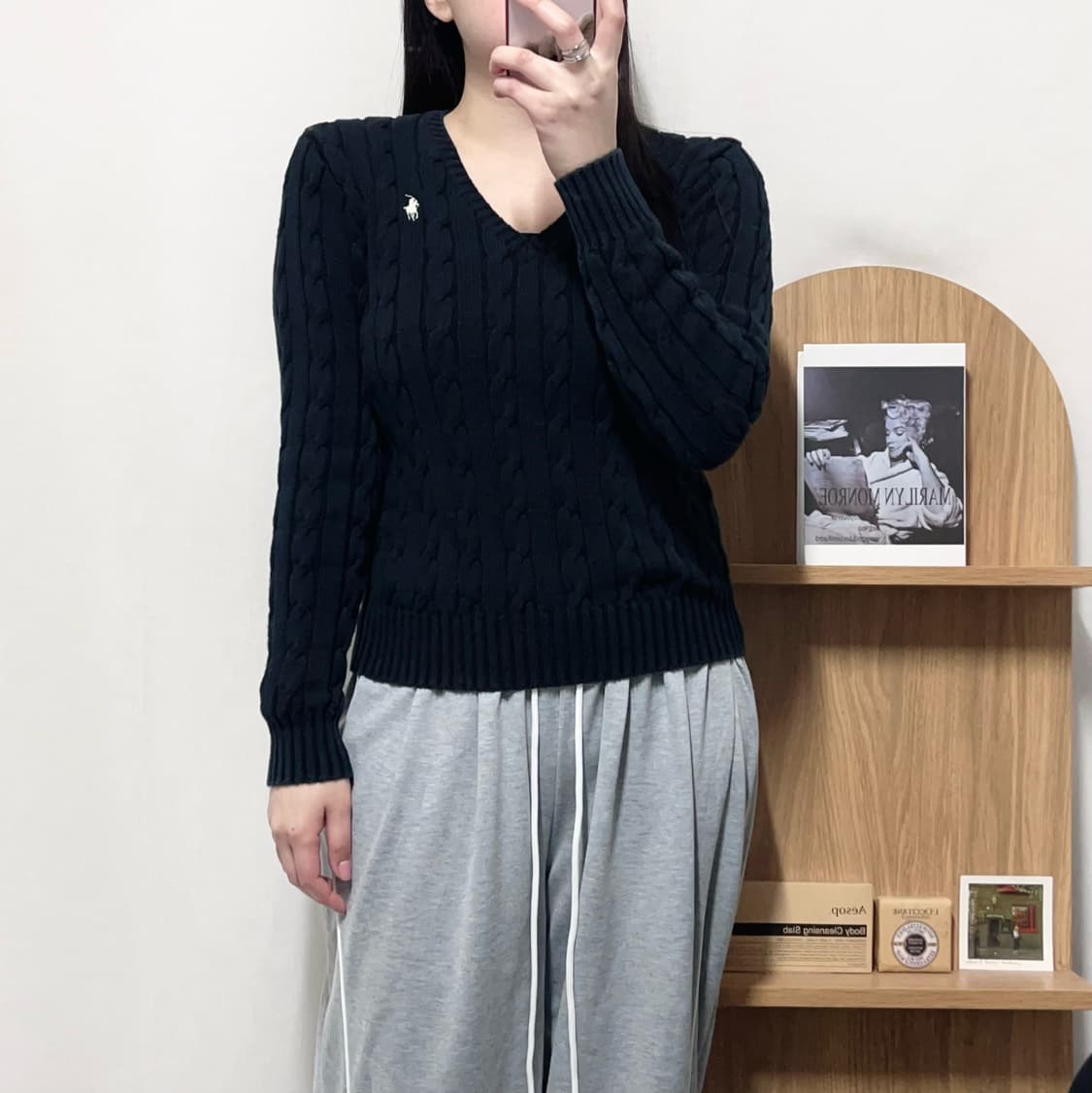 [정품] 폴로 블랙 / 화이트포니 꽈배기 브이넥 니트 [ S ] 상품이미지3
