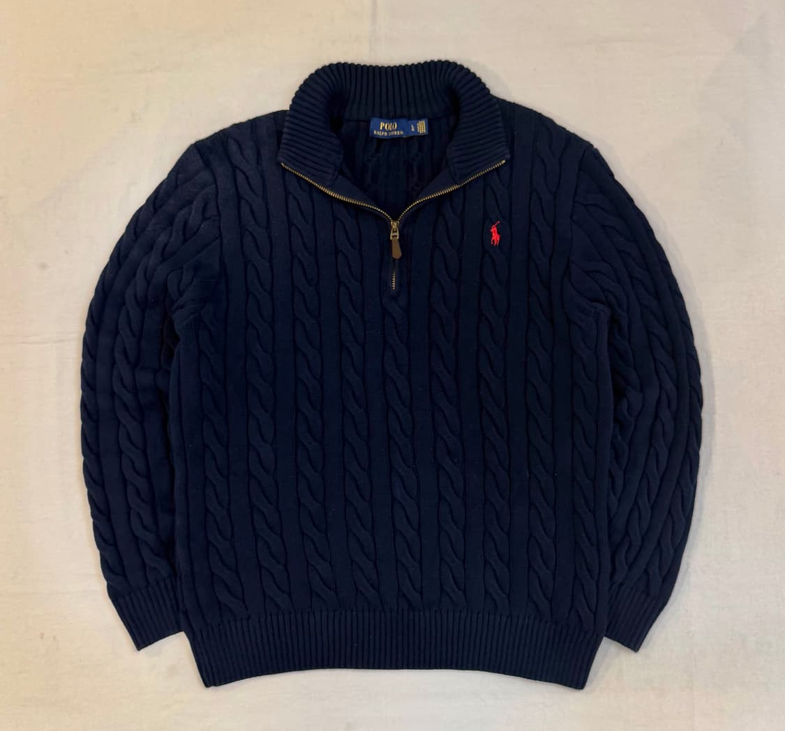 폴로 랄프로렌 꽈배기 케이블 반집업 니트 네이비 상품이미지1