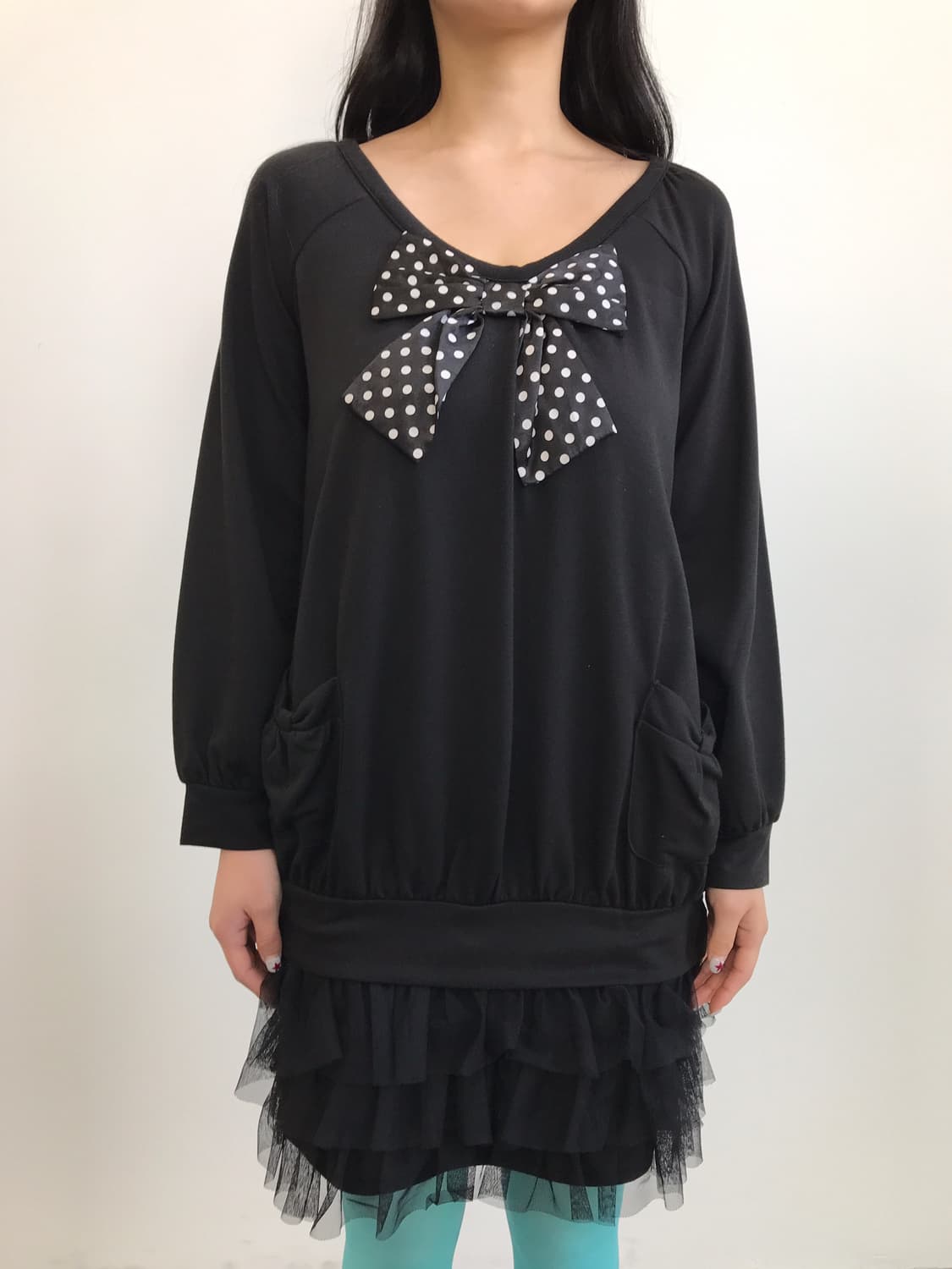 Jpn Black Tulle Ruffle Bow Tunic Dress 상품이미지2