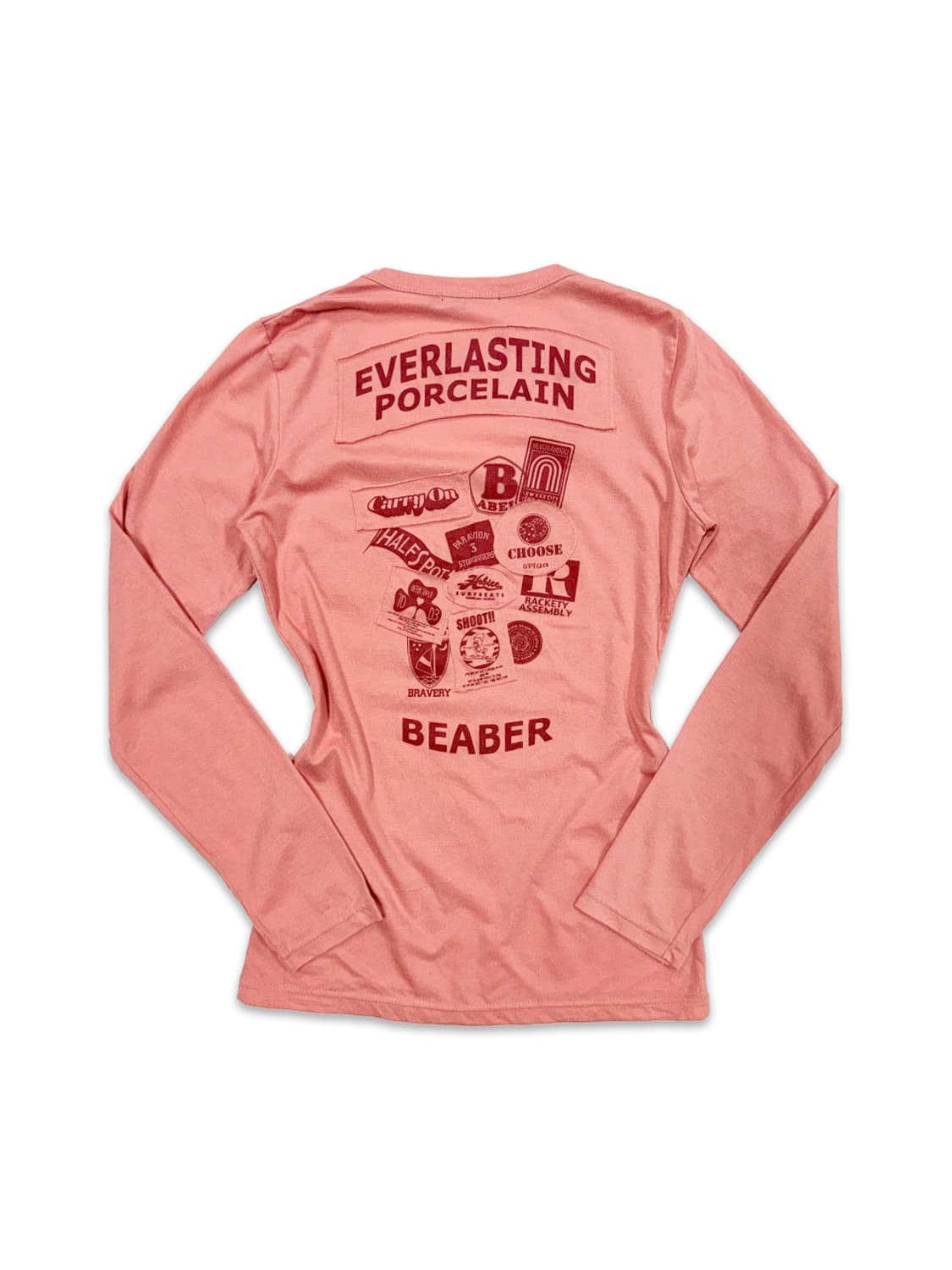 빈티지 핑크오랜지 패치워크 슬림 라인 긴팔티 상품이미지5