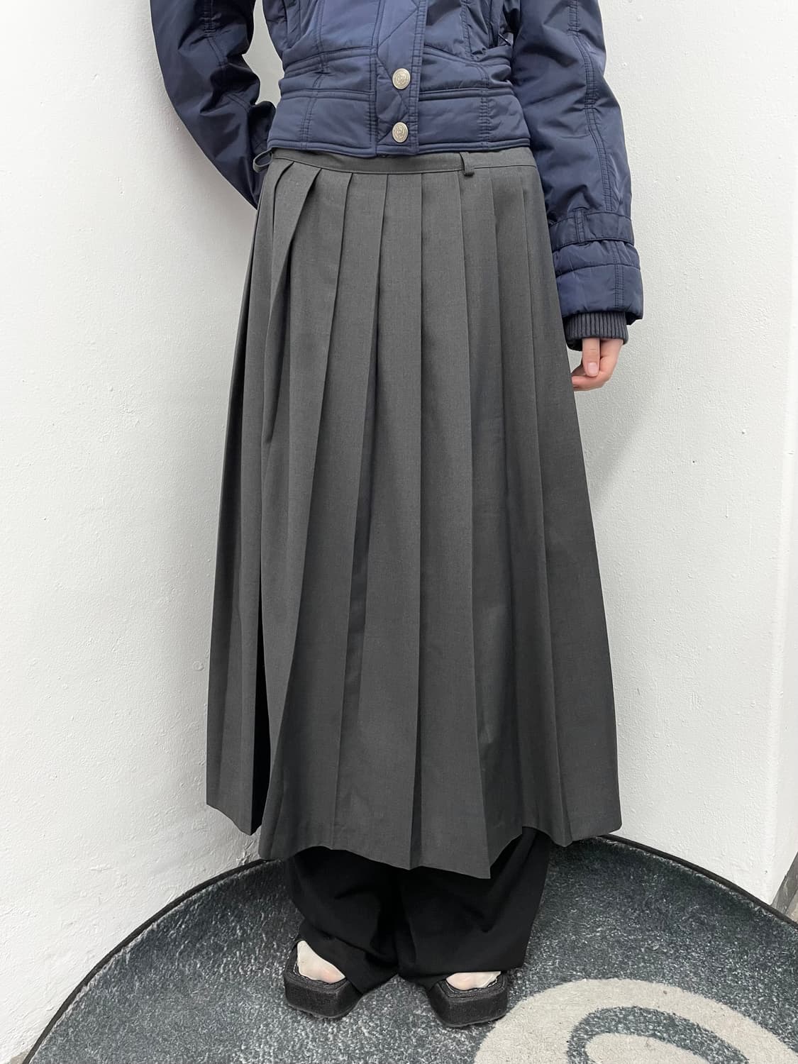 니혼진 너드 그레이 롱 플리츠 스커트 상품이미지1