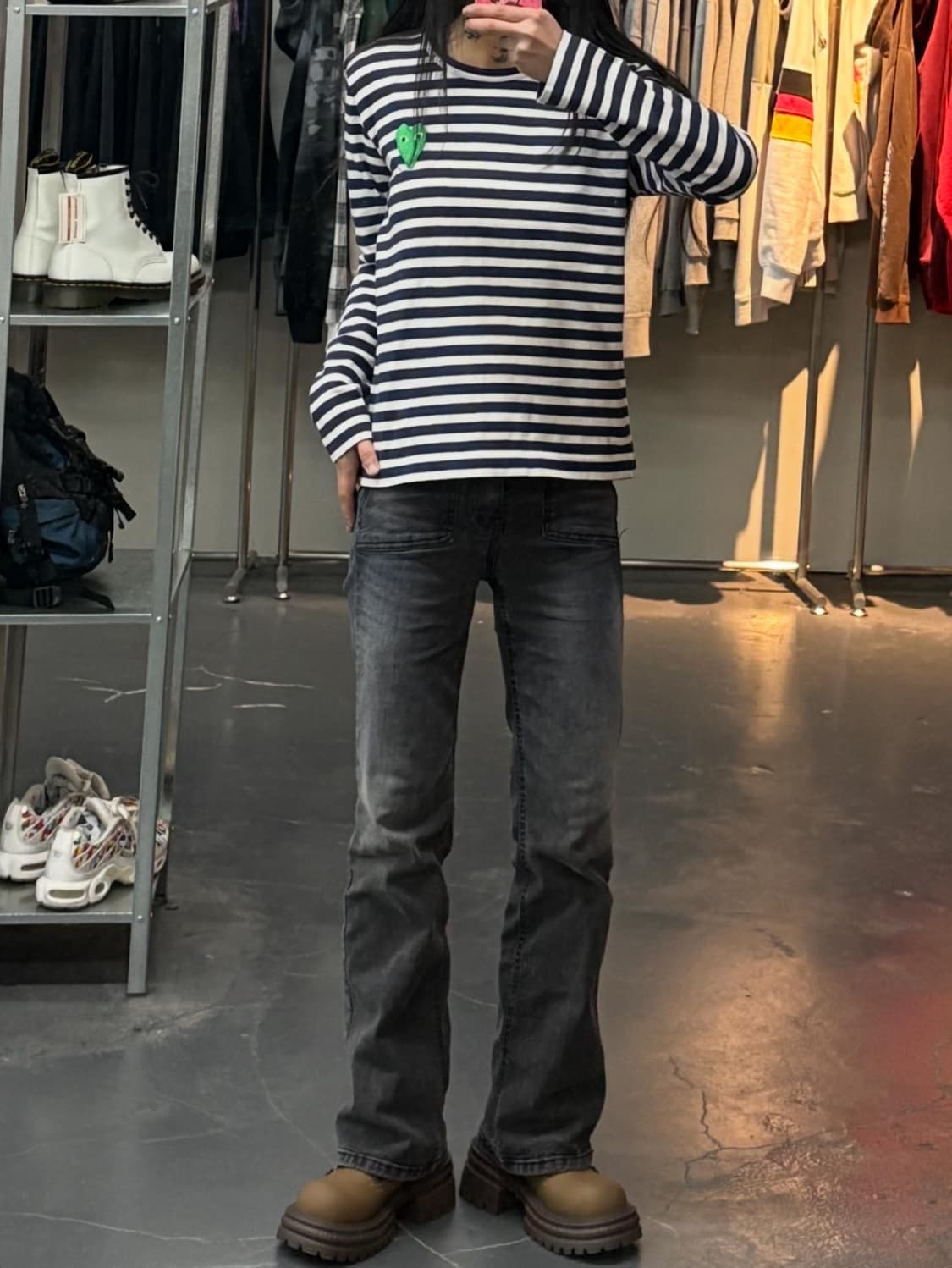 꼼데가르송 빅그린와펜 스트라이프 슬리브리스 A3294 상품이미지1