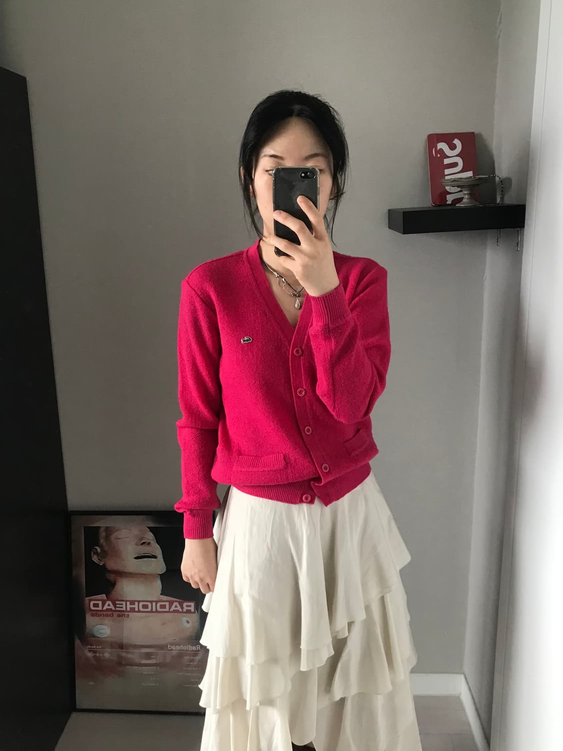 라코스테 로고 핑크 니트 가디건 상품이미지4