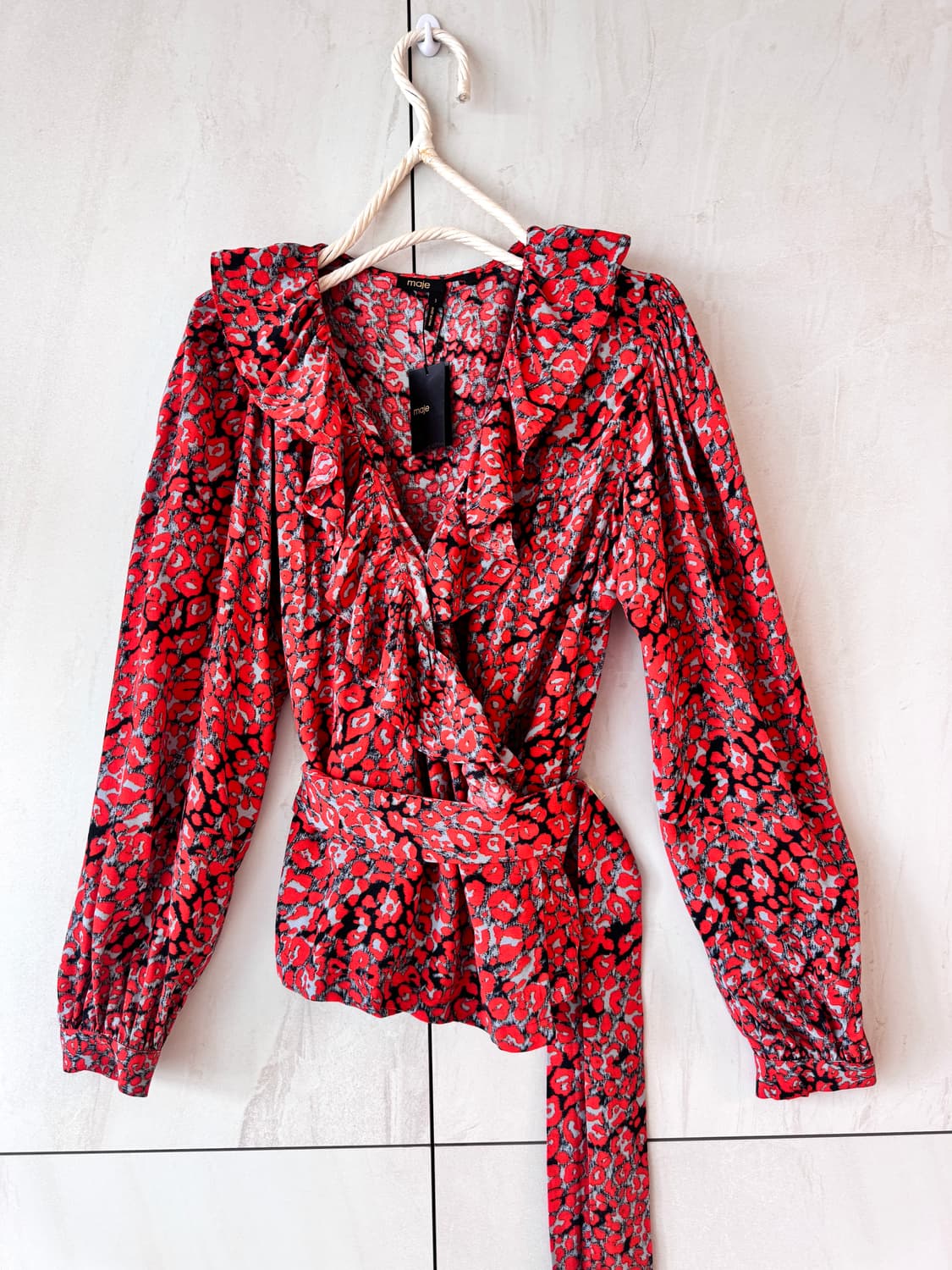 텍있는 새상품 maje 레드 레오파드 랩 블라우스 1(44,55가능) 상품이미지1