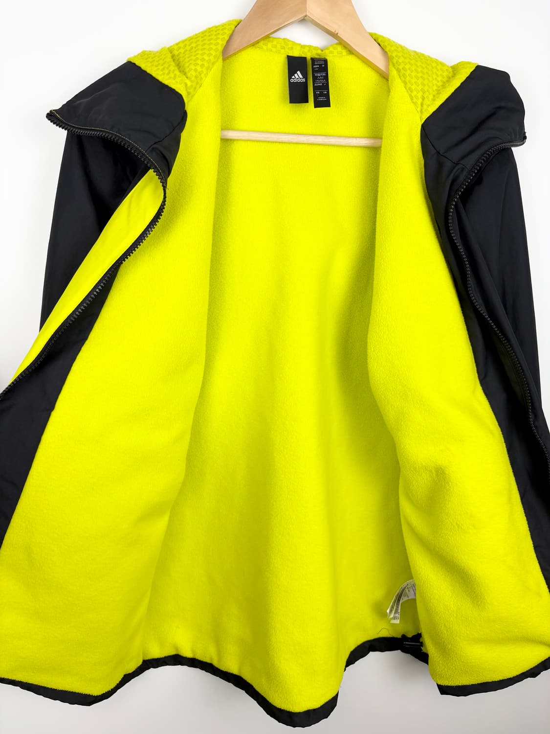 아디다스 블랙 라임 플리스 기모 바람막이 2WAY 집업 점퍼 상품이미지4