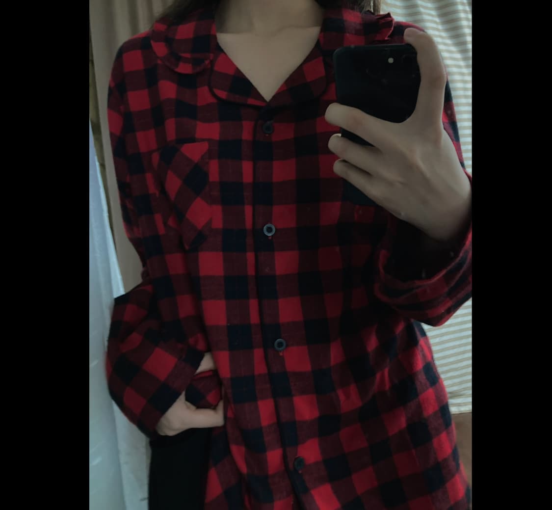 카라 프릴포인트 체크 면남방 상품이미지1