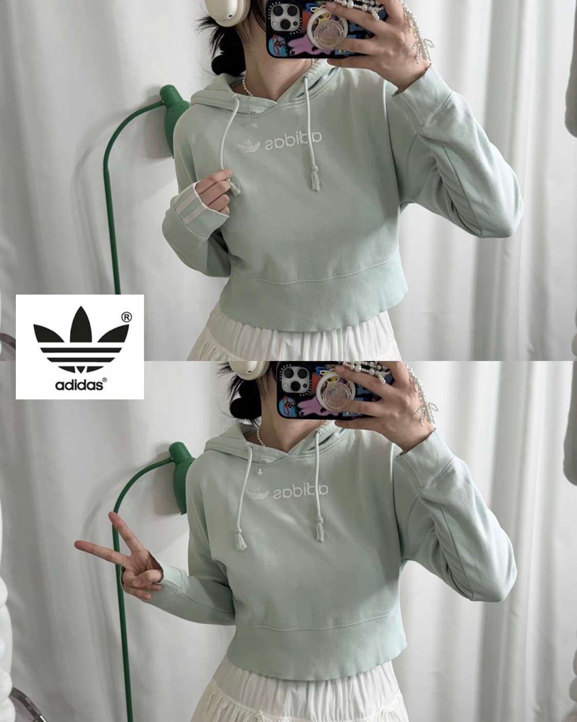 아디다스 민트 크롭 후드 티셔츠 상품이미지5