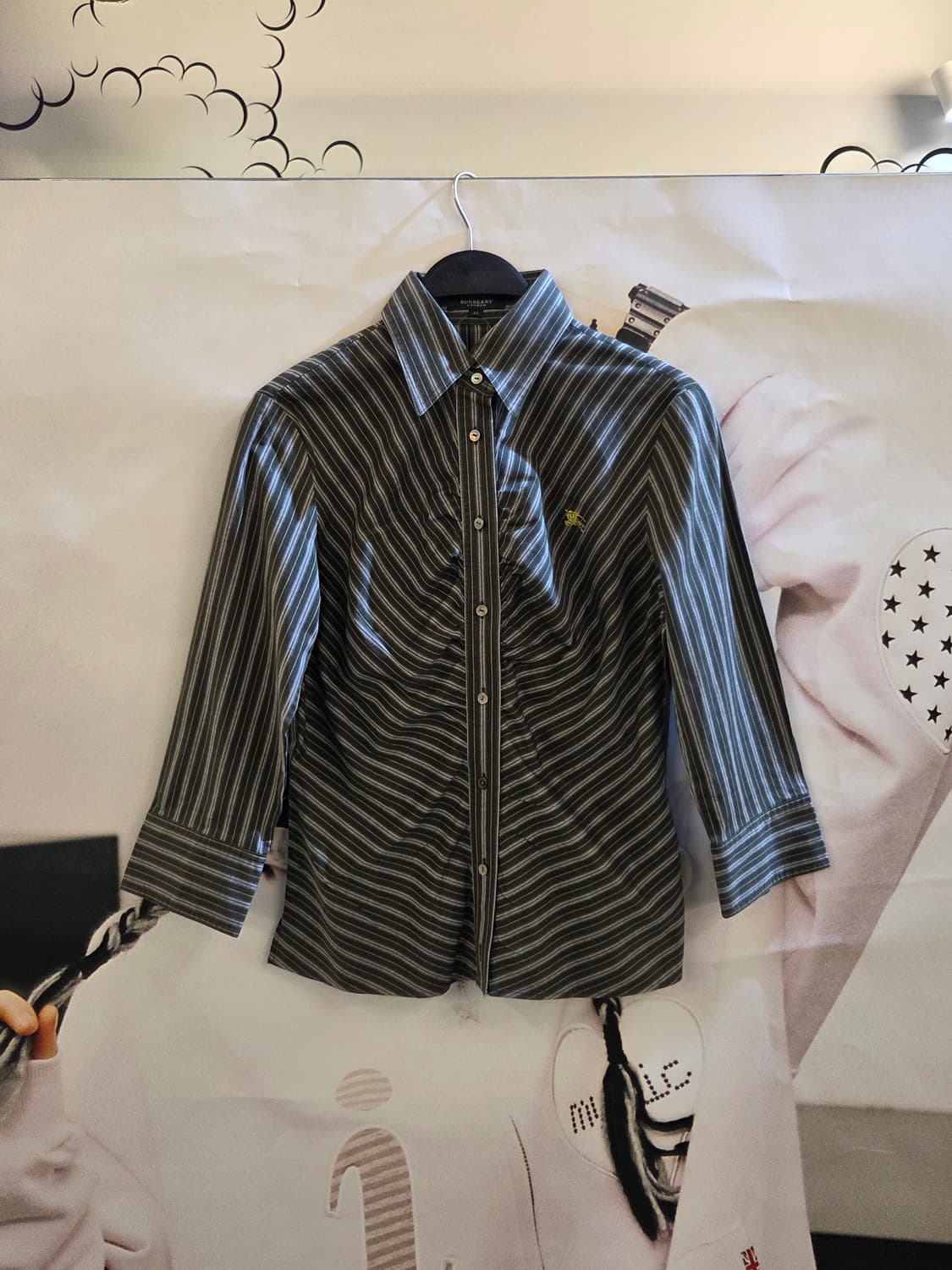 BURBERRY 버버리 그린스트라이프 7부셔츠💯 상품이미지3