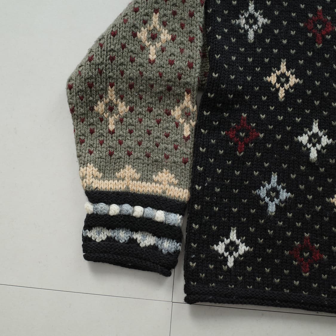 80s 엘엘빈 L사이즈 핸드니트 북유럽 패턴 울 스웨터 버드아이 상품이미지4