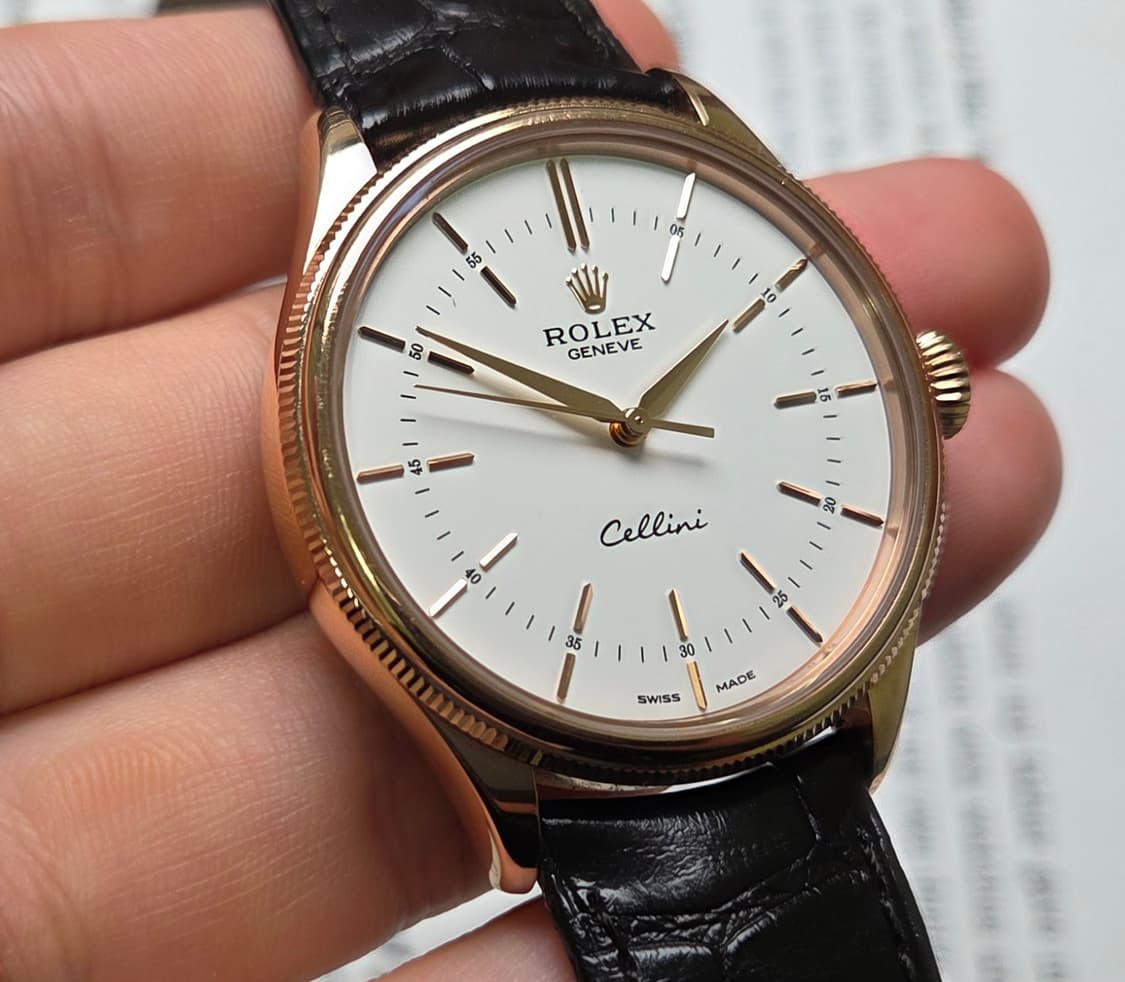 레어] 롤렉스 셀리니 50505 18K로즈골즈 올금통 화이트판 남성용 상품이미지3