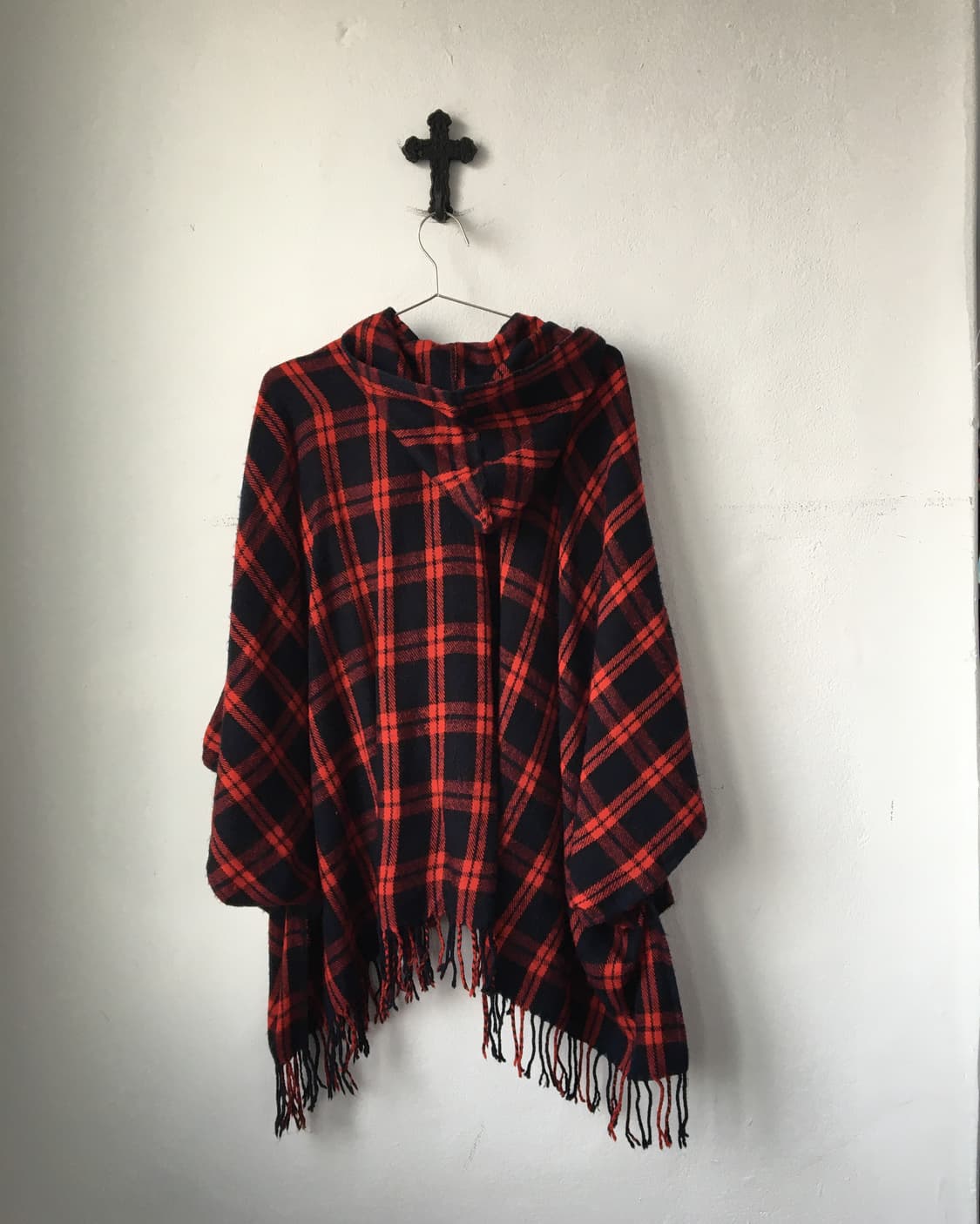 Check pattern hood knit cape 상품이미지3