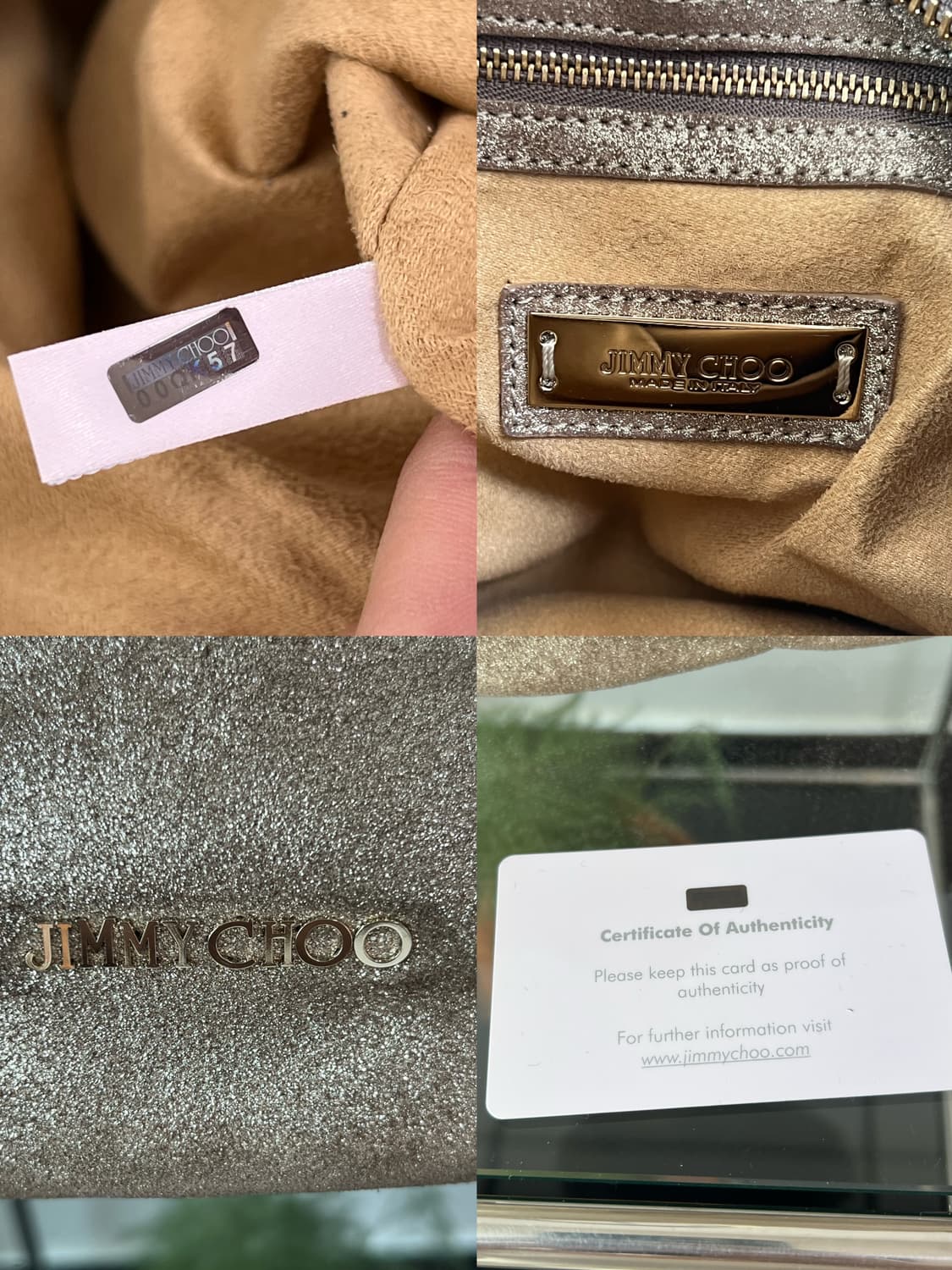 지미추 메탈릭 베이지 스웨이드 솔라 호보백 상품이미지10