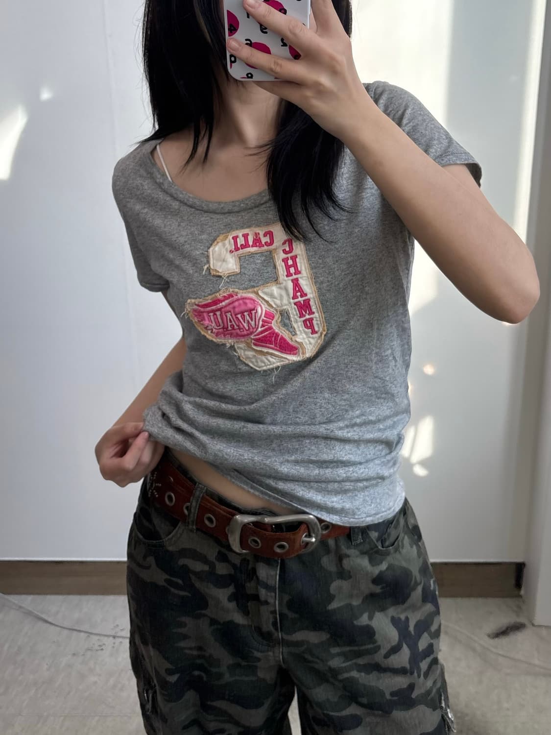 후아유 y2k 그레이 반팔 티셔츠 상품이미지1