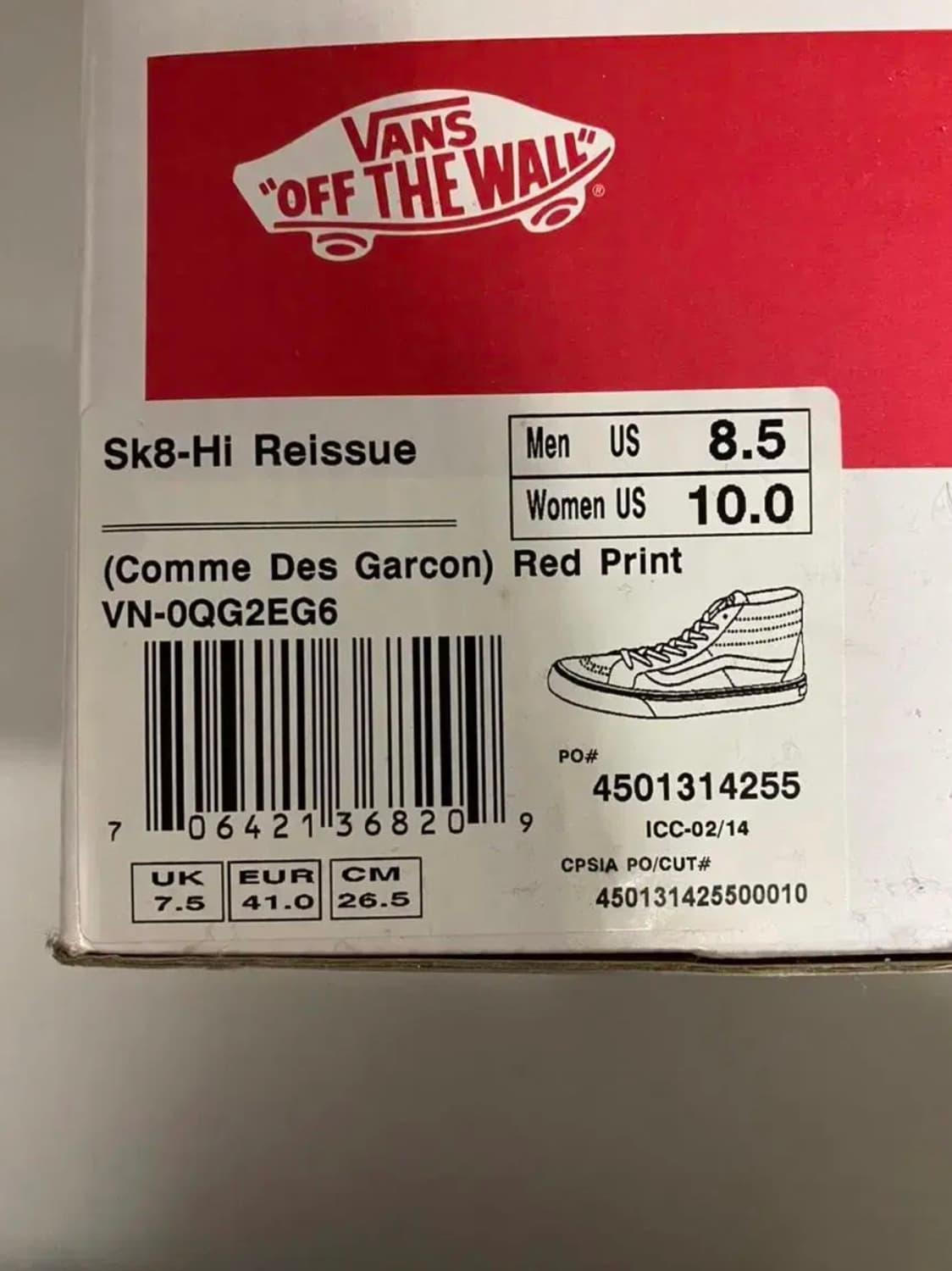 [265] 14SS 슈프림 Supreme 꼼데가르송 반스 Sk8-Hi 상품이미지6