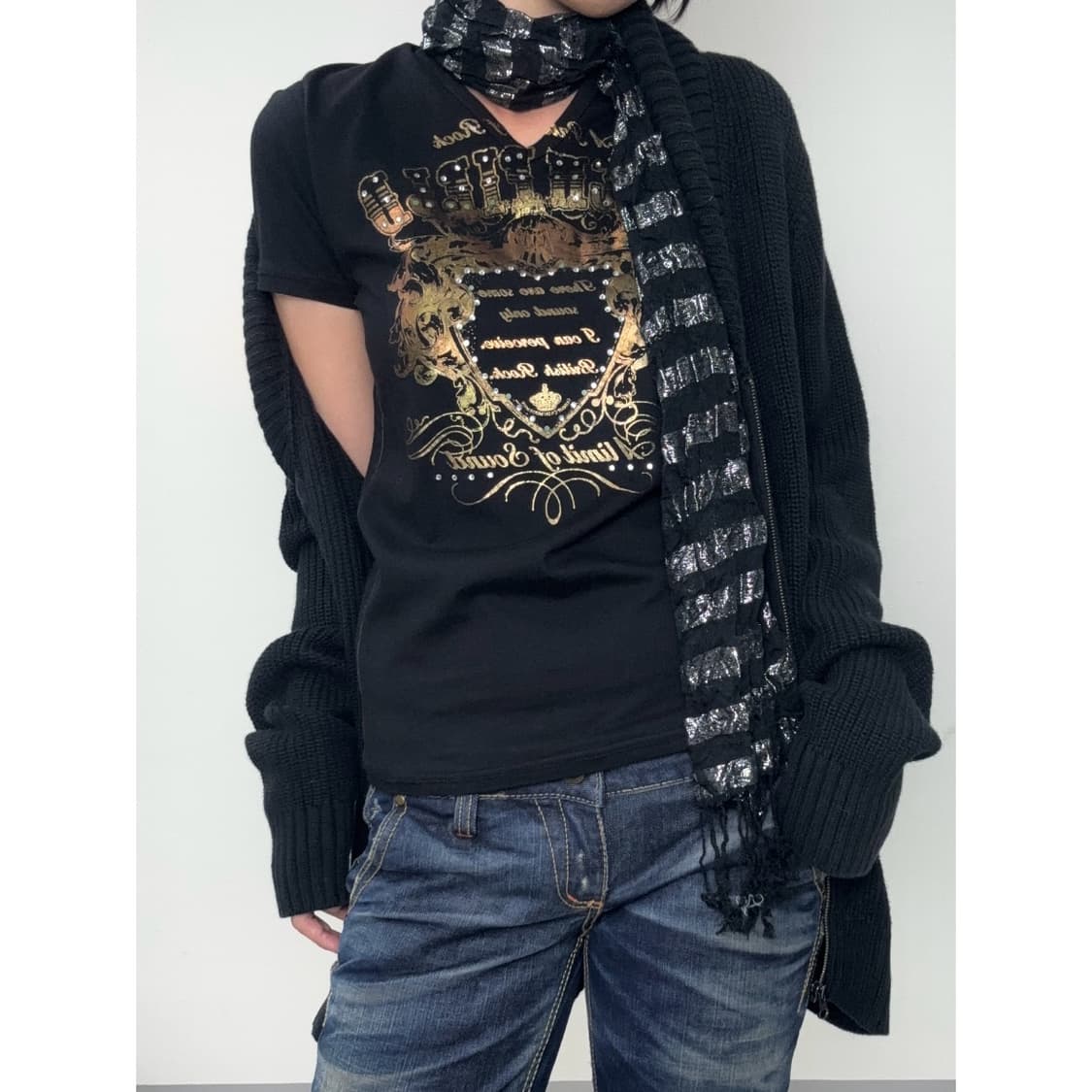 빈티지 블랙 스트라이프 락시크 펑크 머플러 상품이미지8