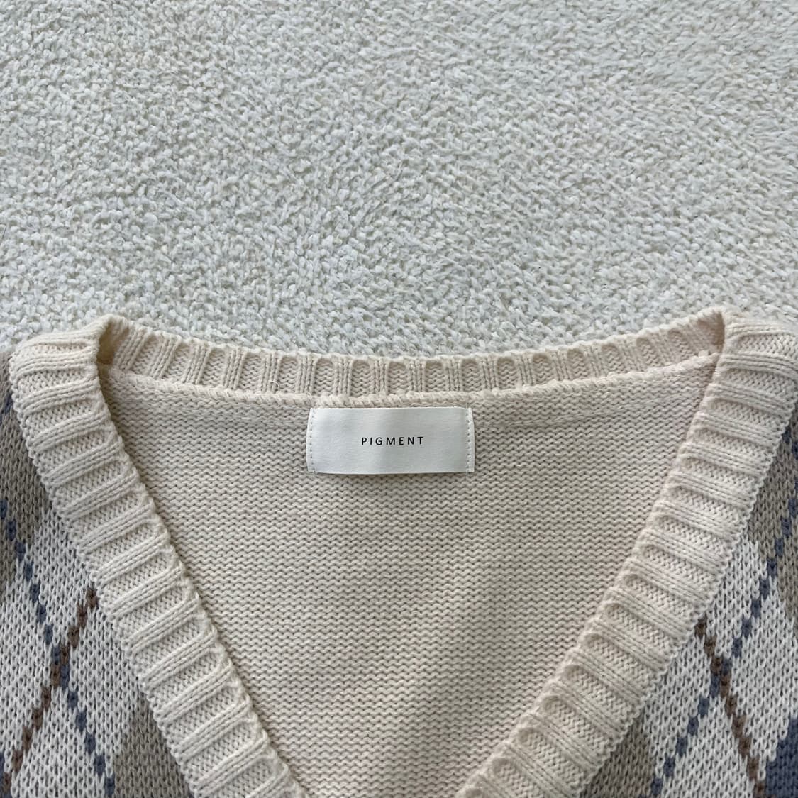 F 빈티지 브이넥 아가일 니트 0324M 상품이미지2