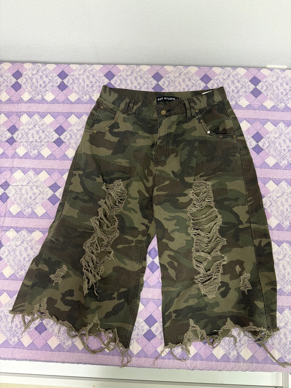ESC STUDIO 카모 데미지 워싱 버뮤다 팬츠 상품이미지5