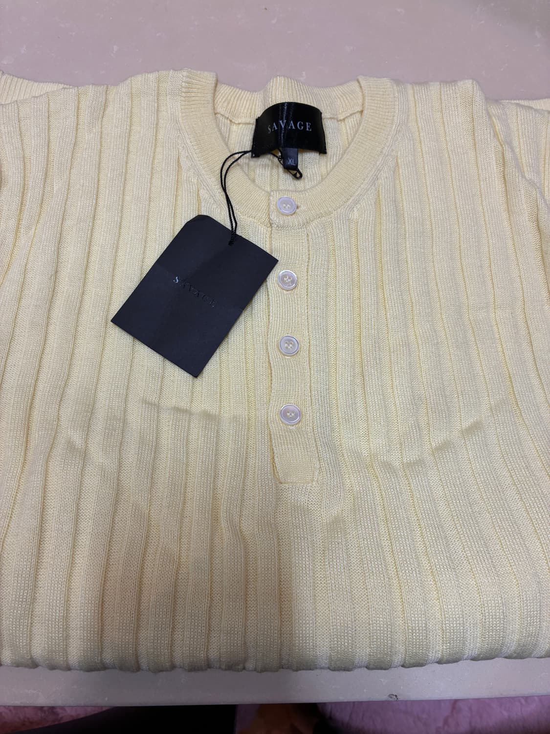 XL) SAVAGE 세비지 울 니트 헨리넥 옐로우 상품이미지7