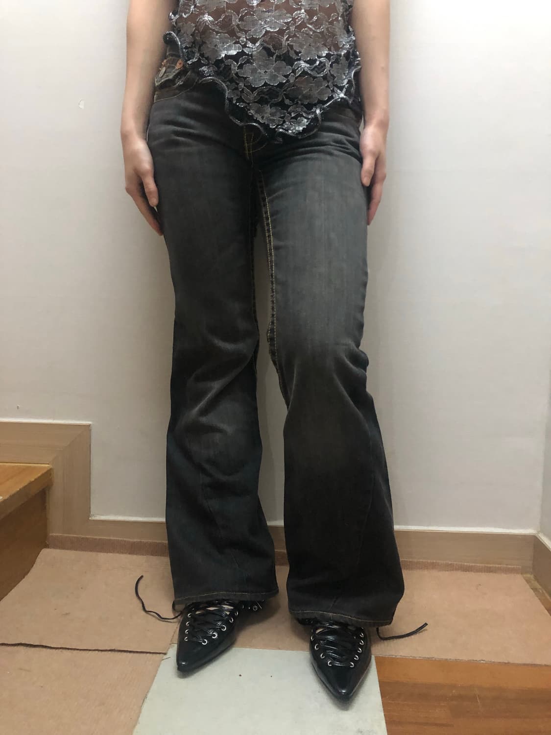 빈티지 트루릴리젼 블랙 데님 워싱 팬츠 상품이미지5