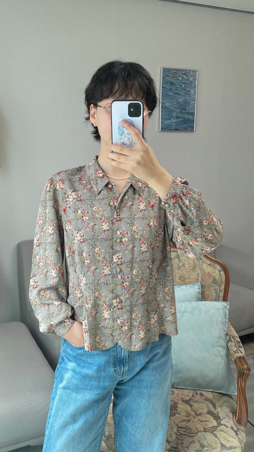 일본 빈티지 플로럴 블라우스 상품이미지4