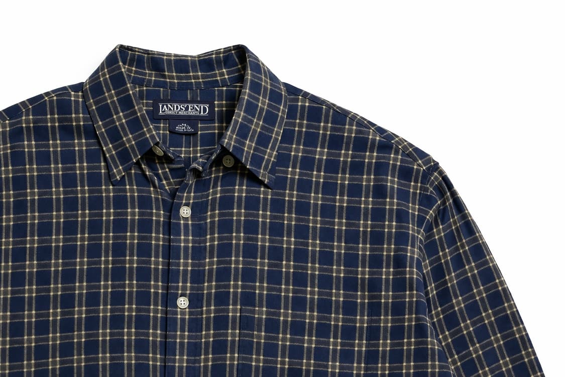 JPN 90s 일본 빈티지 Y2K 아메카지 랜즈엔드 네이비 체크 셔츠 M 상품이미지5