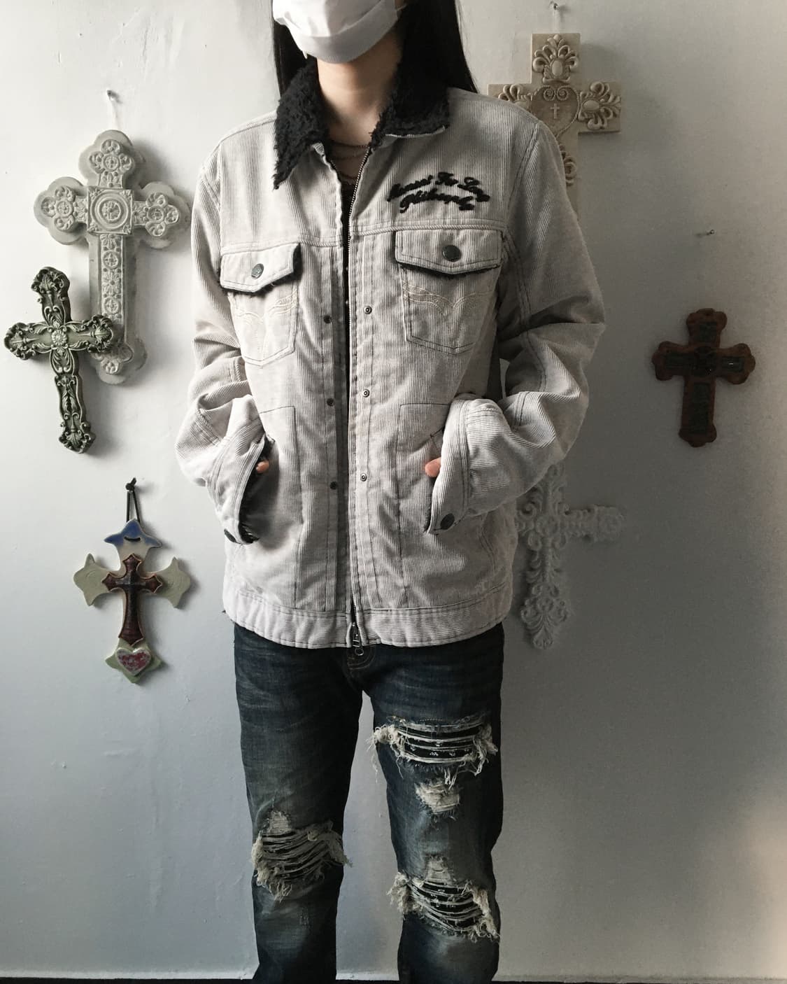 In the attic fake fur collar corduroy ja 상품이미지1