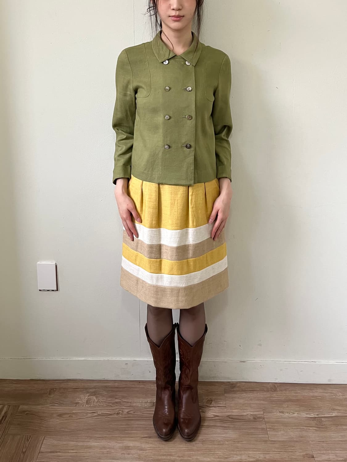 Angelo Tarlazzi 올리브 린넨 더블 자켓 상품이미지8