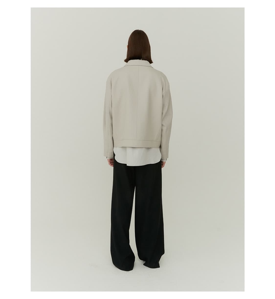 [S]COOR 쿠어 오버핏 울 크롭 블루종 자켓 크림 상품이미지3